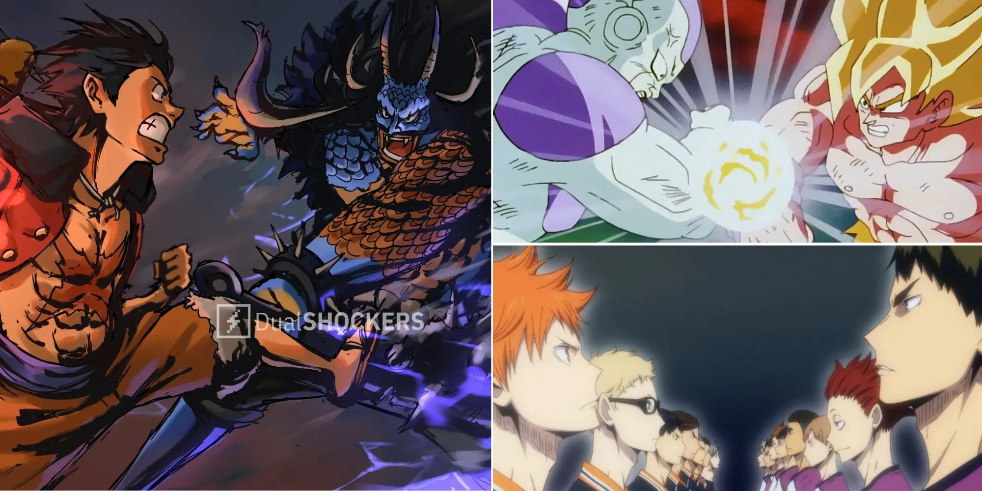 Ảnh minh họa một số trận chiến kéo dài trong các bộ anime nổi tiếng với nhiều tập phim.