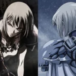 Ảnh poster anime Claymore, mô tả nhân vật chính Clare cầm đại kiếm khổng lồ