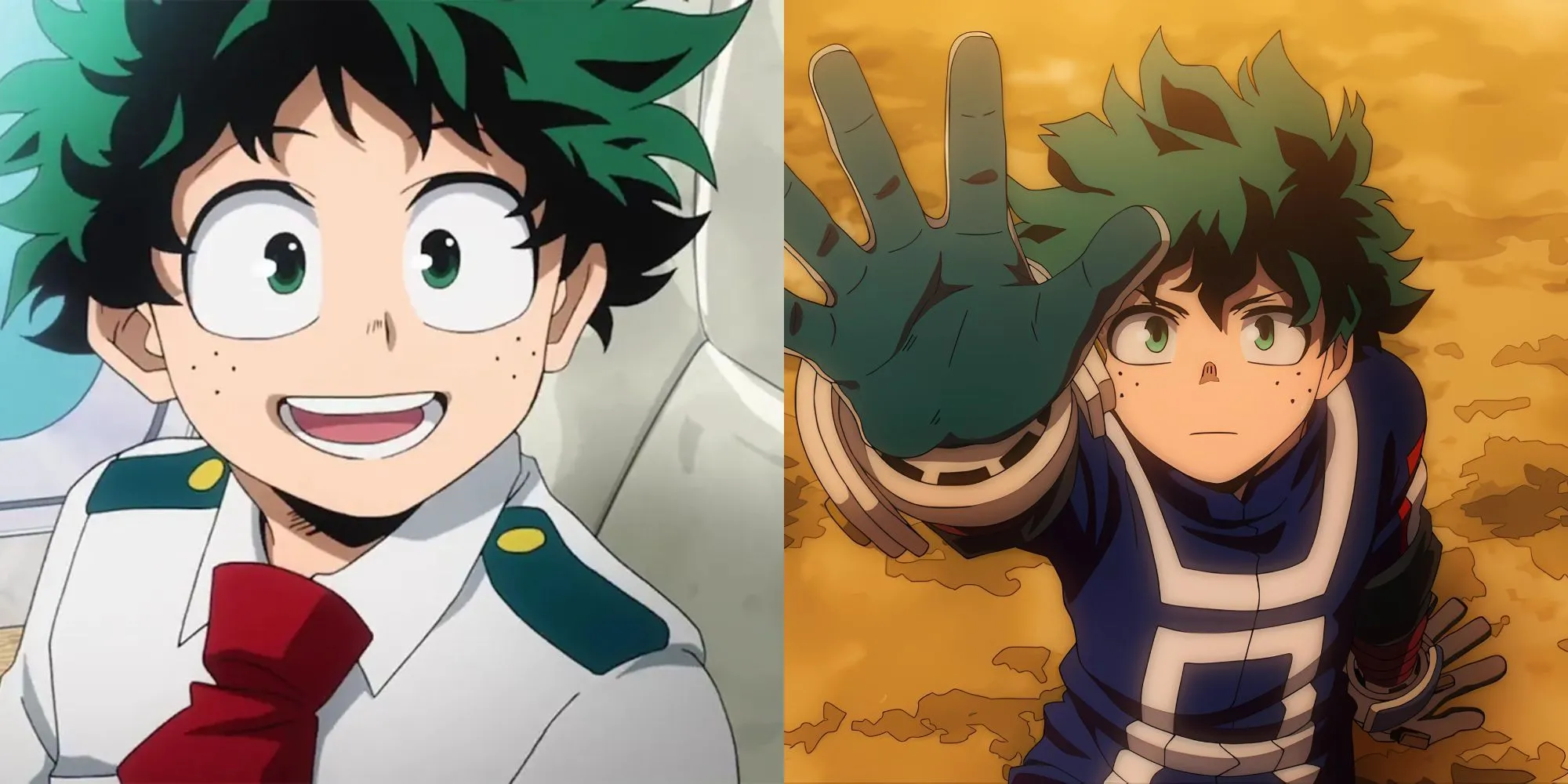 Các anh hùng chính từ My Hero Academia (Deku, Bakugo, Todoroki) cùng biểu tượng hòa bình All Might, thể hiện sự chuyển mình từ học đường sang cuộc chiến toàn cầu của series.