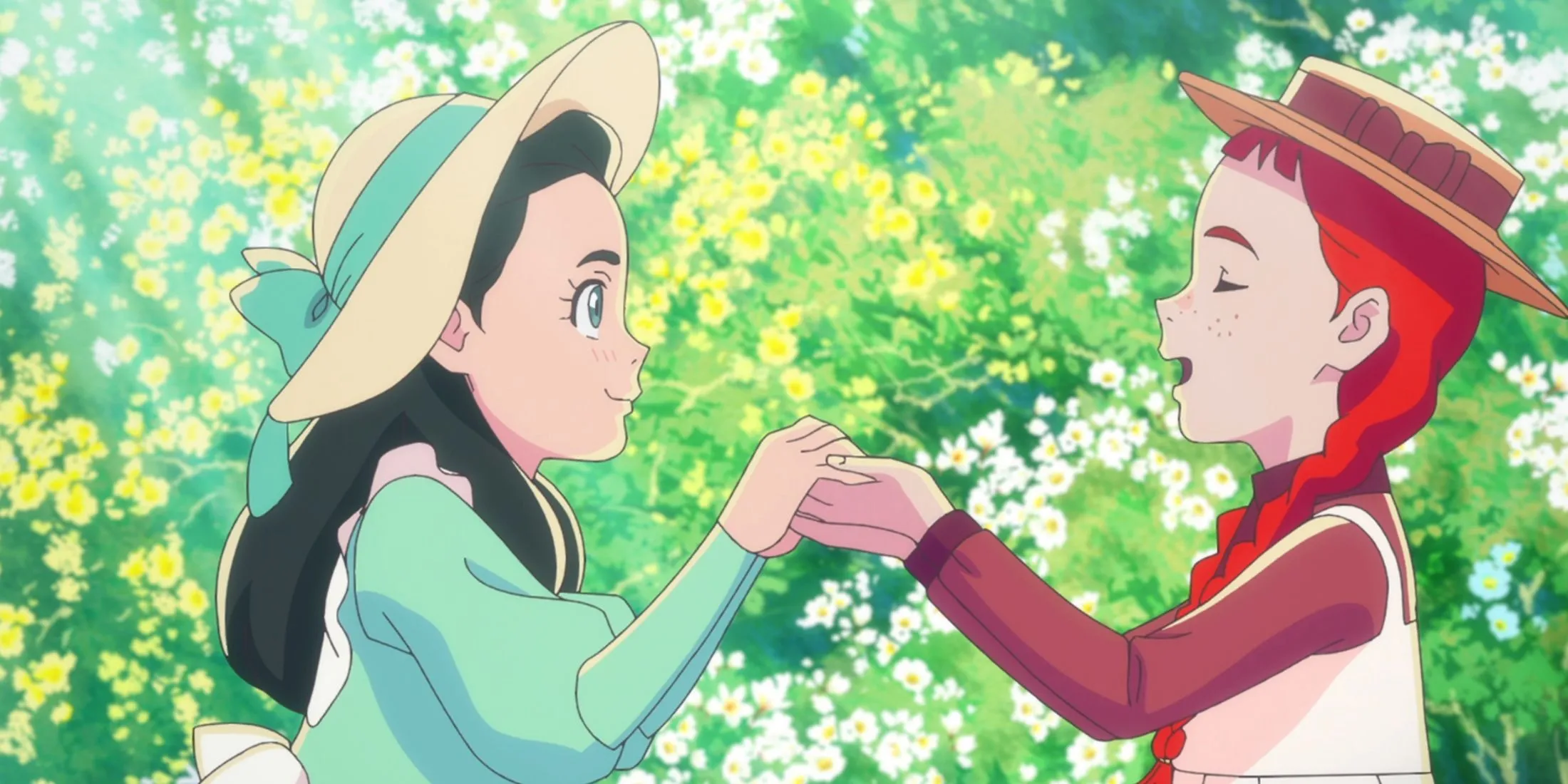 Cảnh từ anime Anne Shirley, thể hiện nhân vật chính Anne trong bối cảnh nông thôn tươi đẹp.