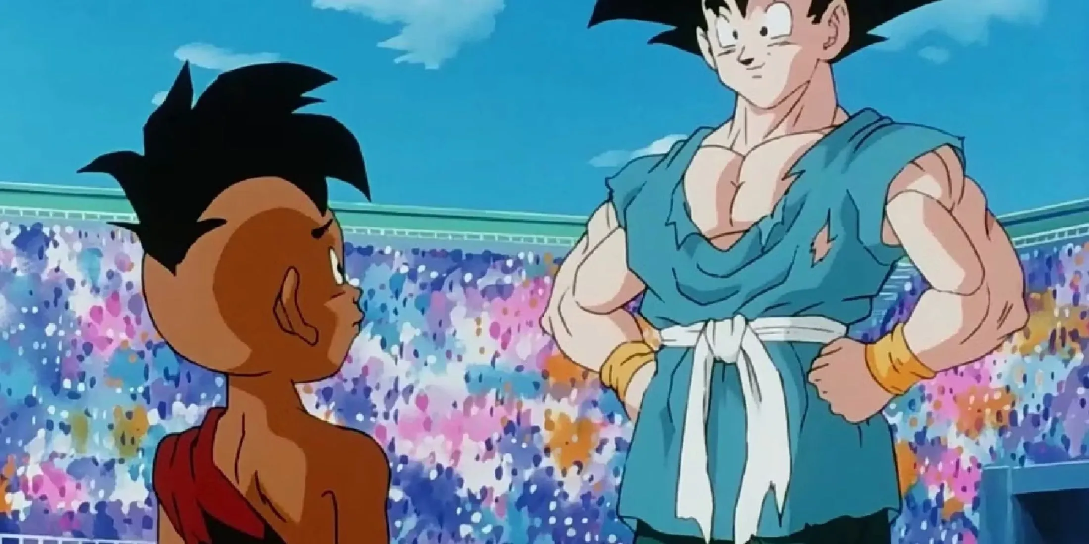 Goku cùng Uub bay đi luyện tập trong cảnh kết Dragon Ball Z