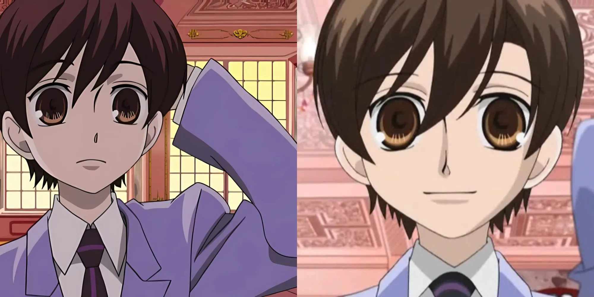 Haruhi Fujioka trong bộ đồng phục, thể hiện sự thực tế giữa dàn Host Club xa hoa trong Ouran High School Host Club
