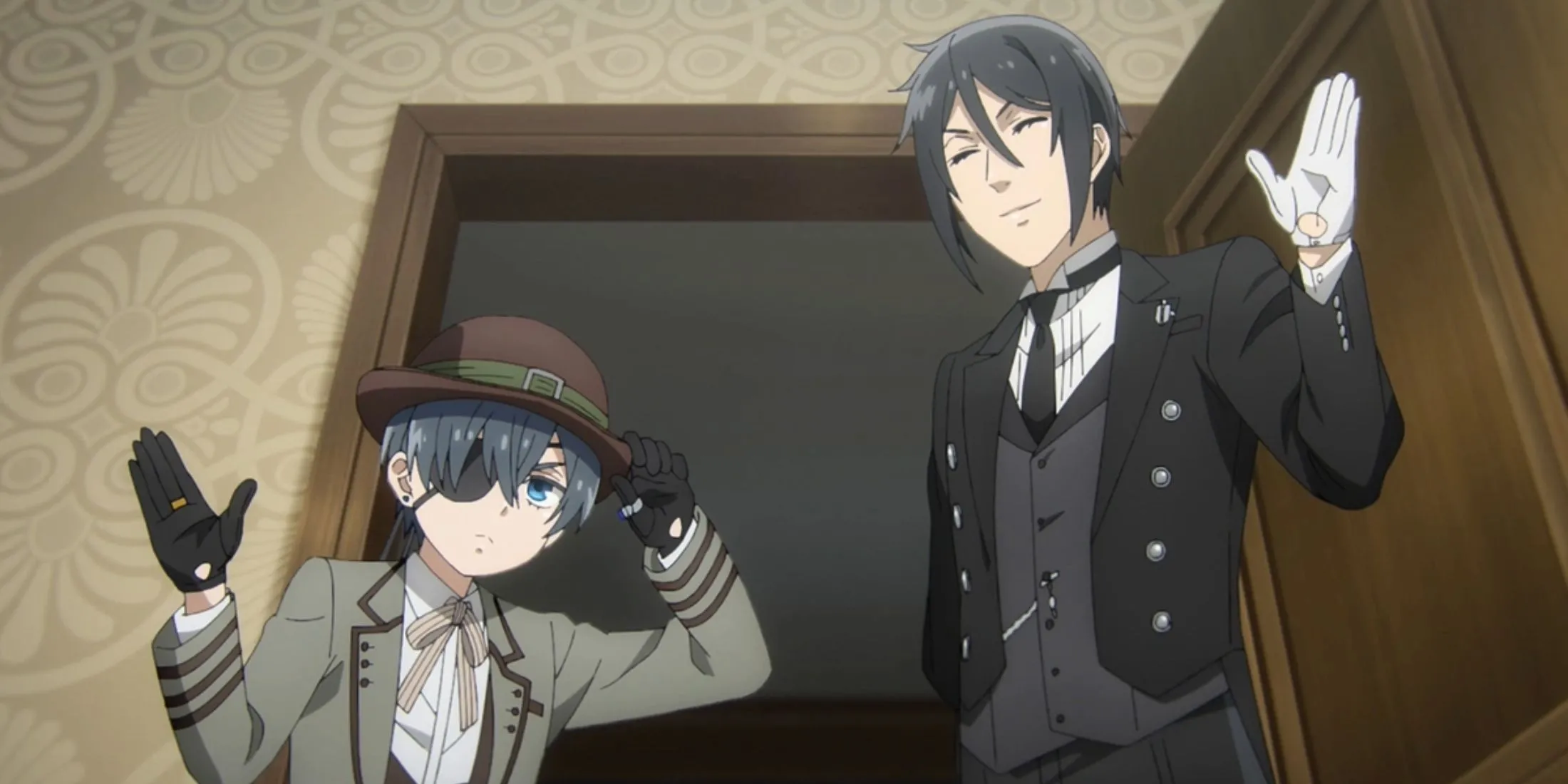 Hình ảnh chính từ anime Black Butler: Emerald Witch Arc, tập trung vào Ciel và Sebastian trong bối cảnh bí ẩn.