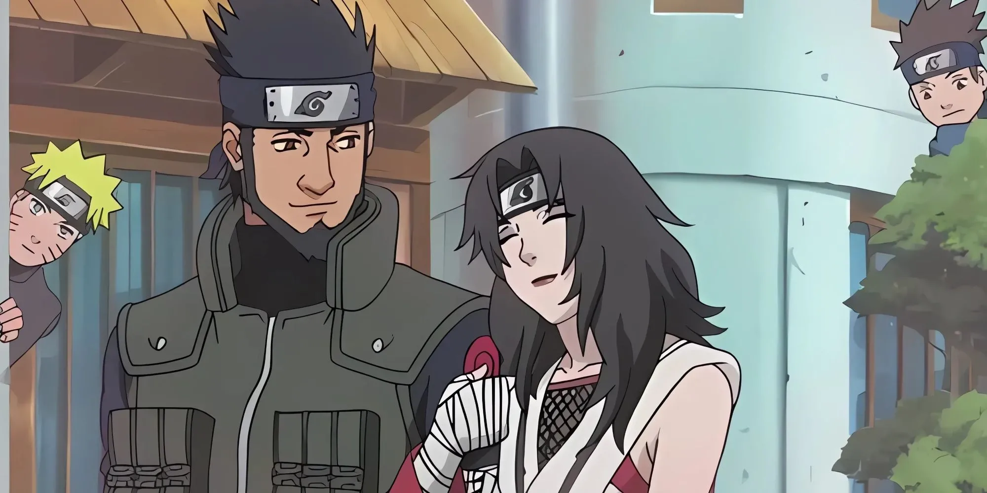 Kurenai và Asuma bị Naruto cùng Konohamaru nhìn lén trong một cảnh phim Naruto
