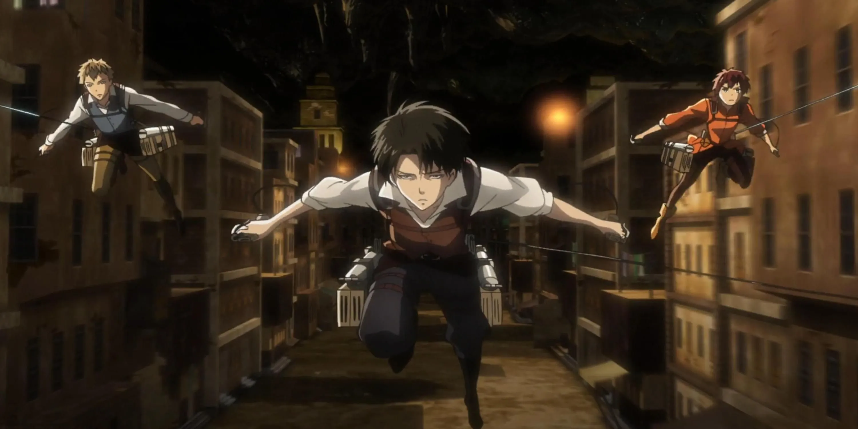 Levi Ackerman cùng đồng đội Furlan và Isabel ở thành phố dưới lòng đất trong Attack on Titan: No Regrets