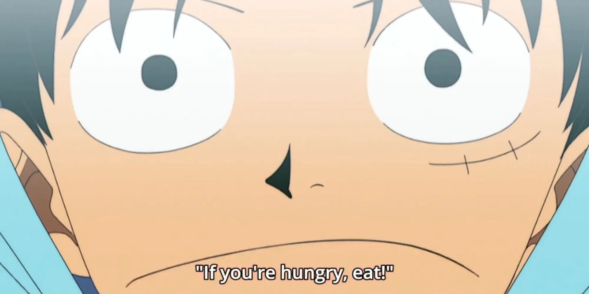 Luffy nói câu &quot;Đói thì ăn&quot; với vẻ mặt đơn giản