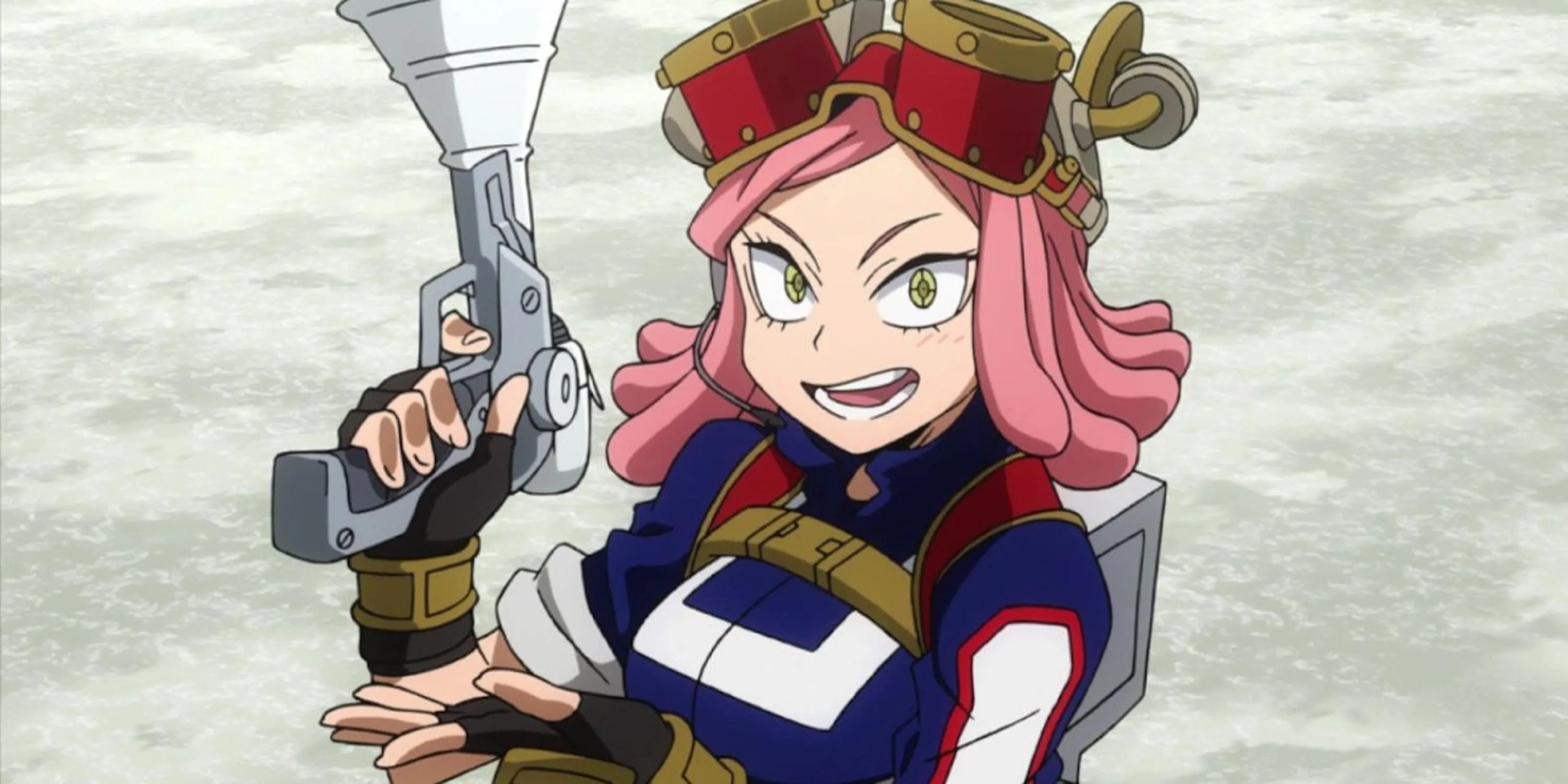Mei Hatsume đang kiểm tra một thiết bị trong My Hero Academia