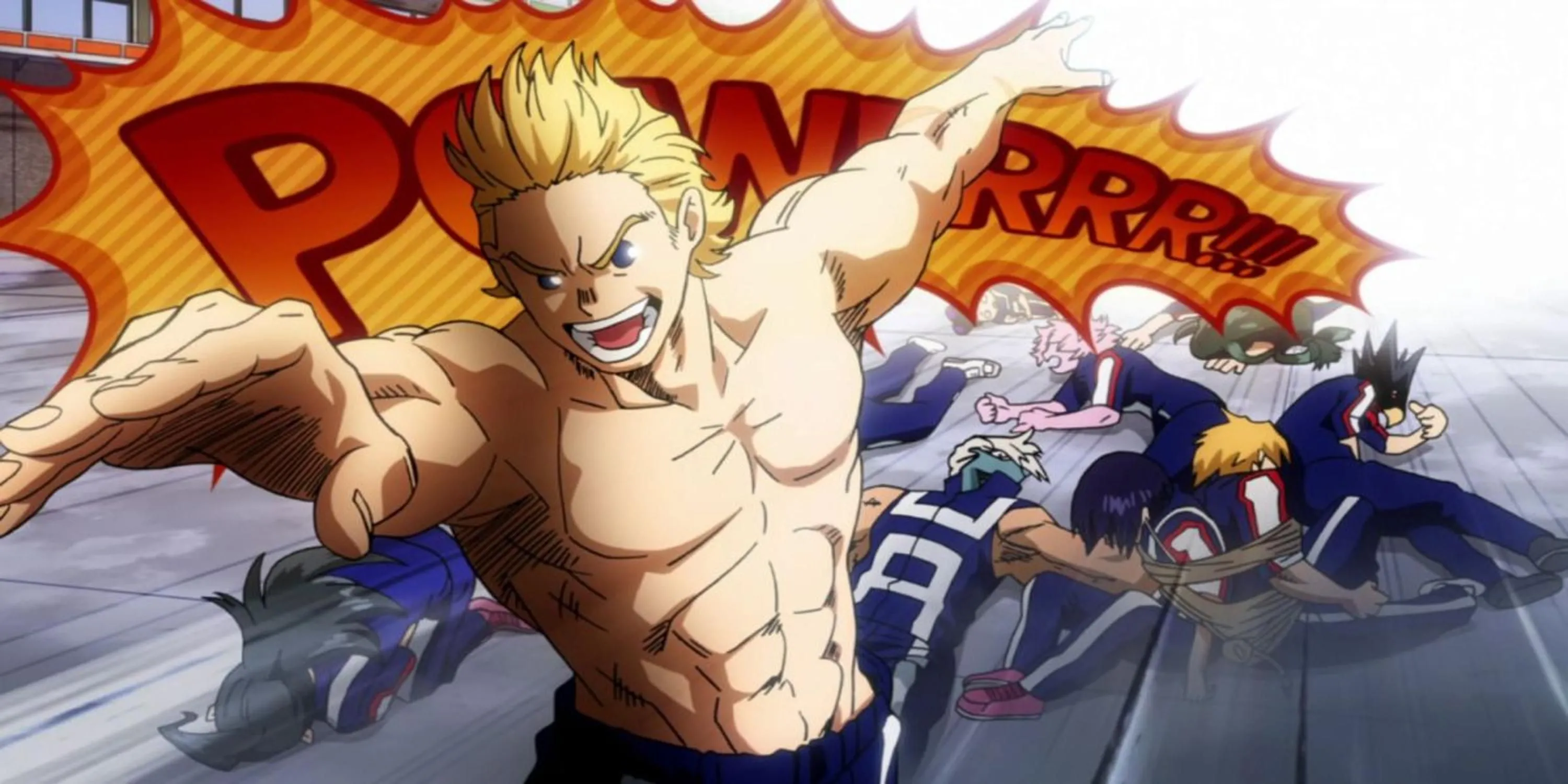 Mirio Togata với Quirk Xuyên Thấu đang lặn xuống đất trong My Hero Academia