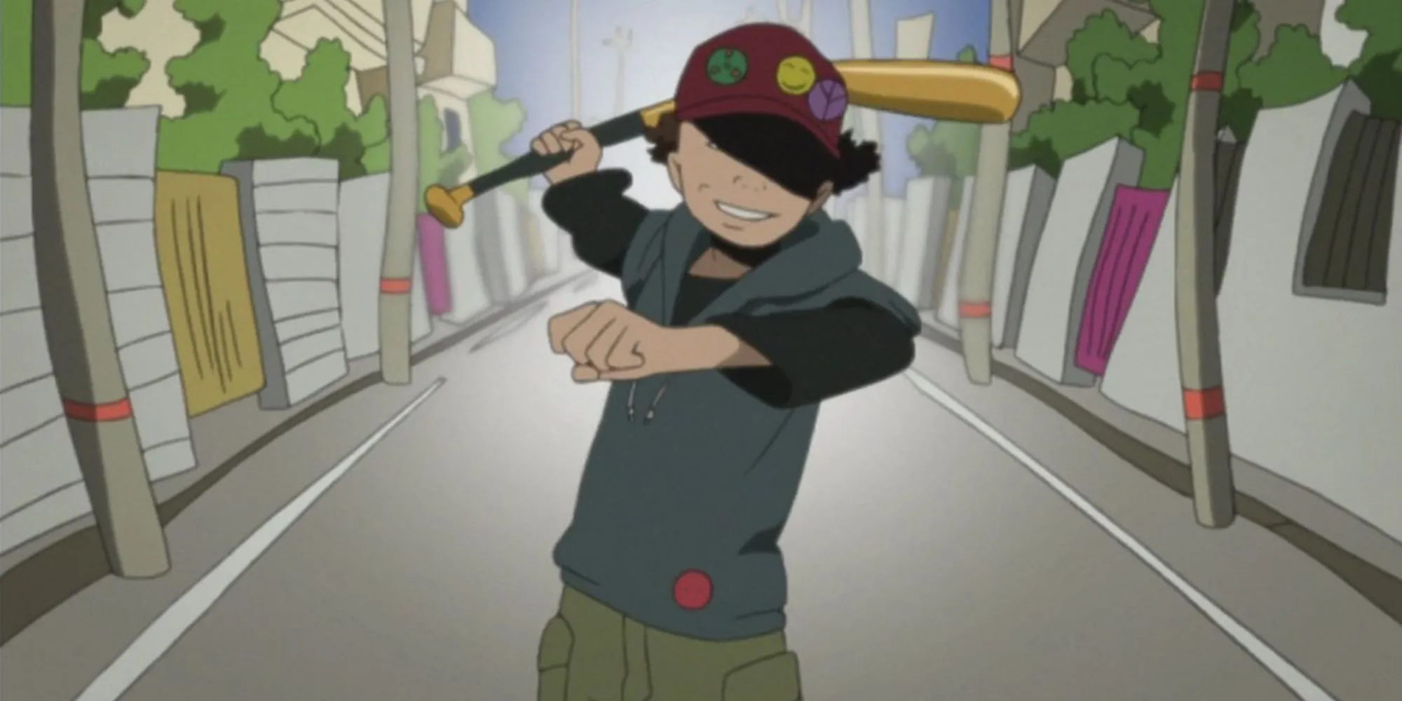 Một cảnh từ anime Paranoia Agent, thể hiện không khí bất an và tâm lý phức tạp.