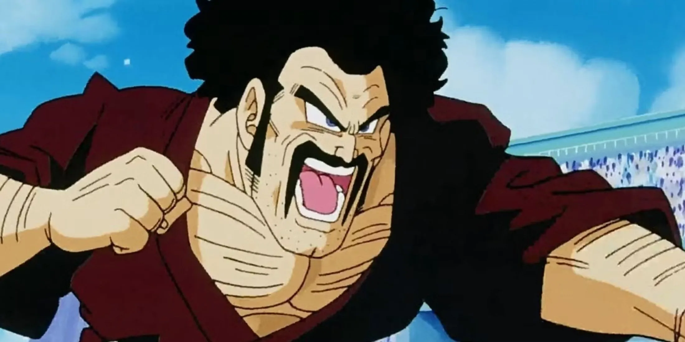 Mr. Satan (Hercule) trong Dragon Ball Z, nhân vật hài hước nhưng ảo tưởng sức mạnh gây khó chịu.