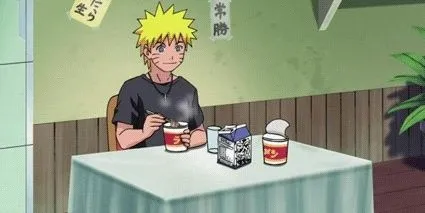 Naruto ngồi một mình ăn mì ramen