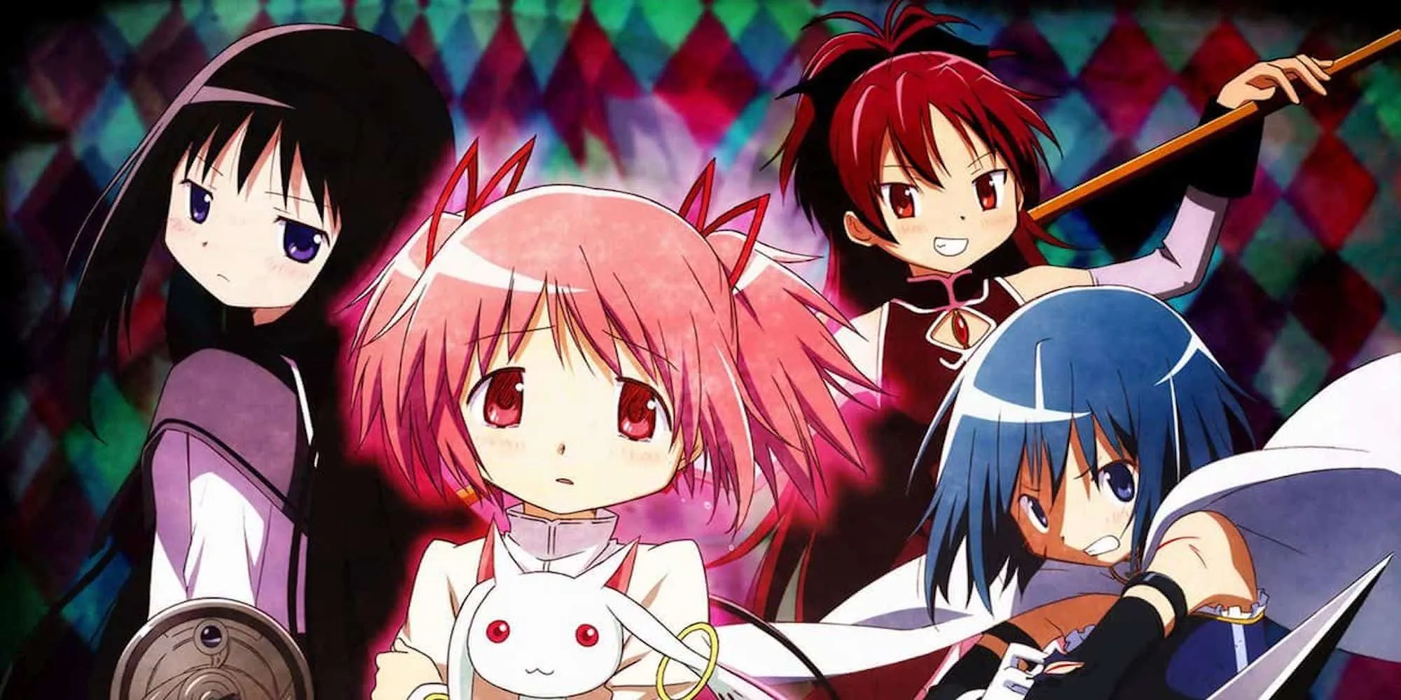 Nhóm magical girl Madoka, Homura, Sayaka và Kyoko trong bộ anime Puella Magi Madoka Magica