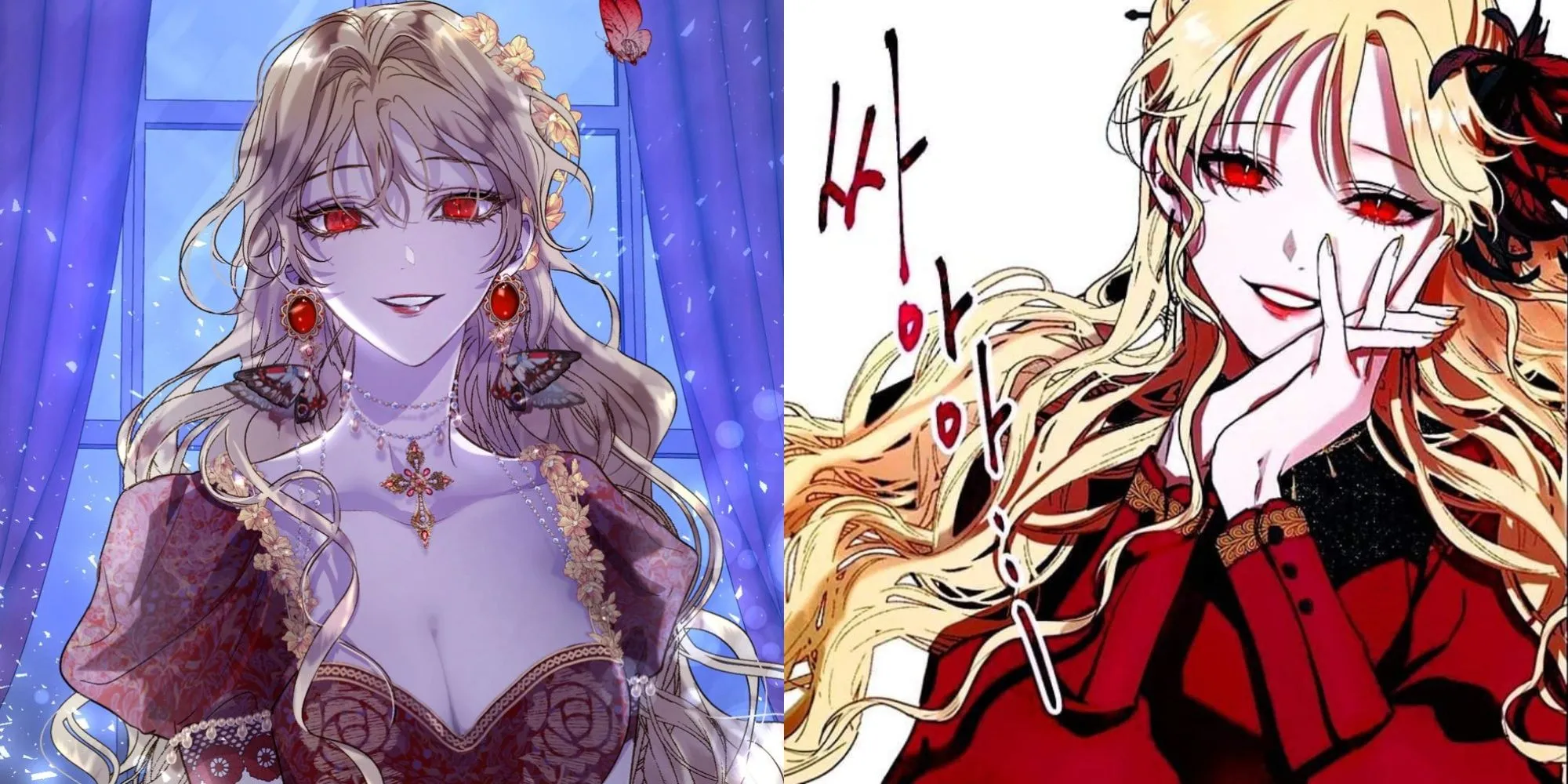 Nữ chính Roxana Agriche từ Manhwa Roxana, với vẻ ngoài lộng lẫy nhưng ẩn chứa sự nguy hiểm và thông minh, trong bối cảnh gia tộc Agriche đầy rẫy âm mưu.