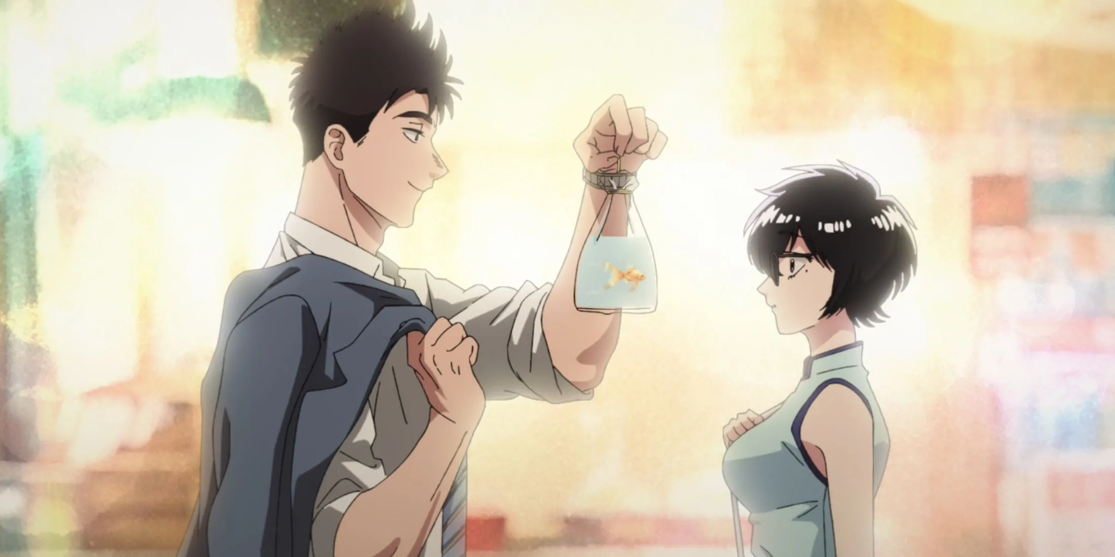 Poster chính thức của anime Kowloon Generic Romance, với hai nhân vật chính Reiko Kujirai và Hajime Kudou.