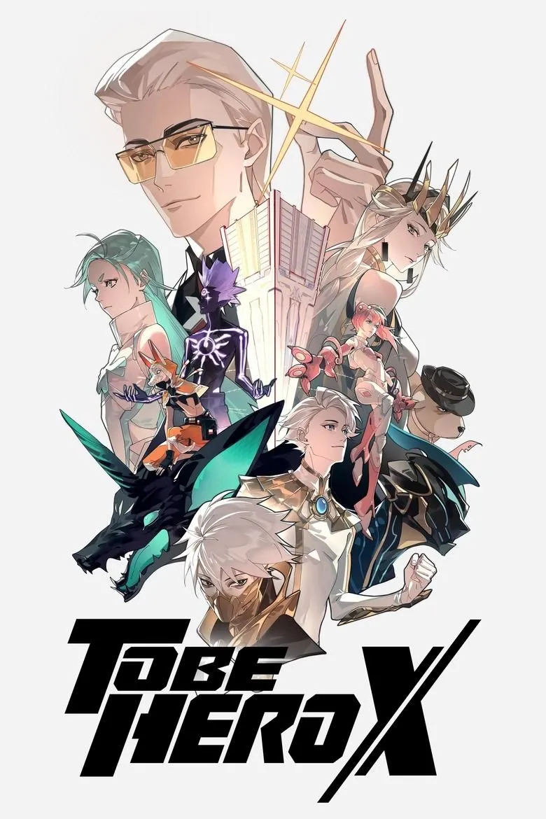 Poster chính thức của series anime To Be Hero X, giới thiệu các nhân vật và tông màu chủ đạo.