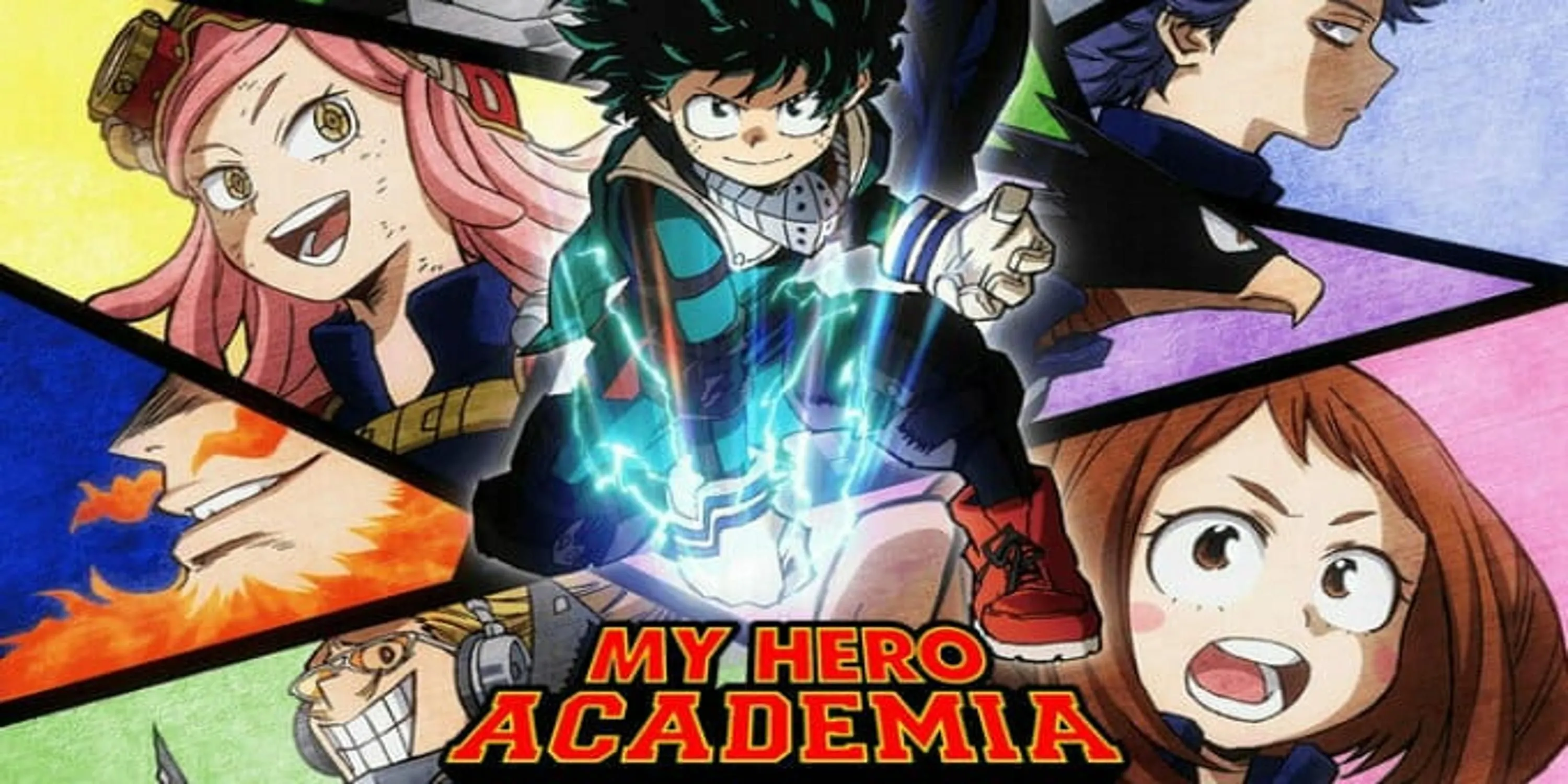 Poster hoặc cảnh phim về mùa 3 anime My Hero Academia, nổi bật với trận chiến All Might vs All For One và kỳ thi cấp phép anh hùng