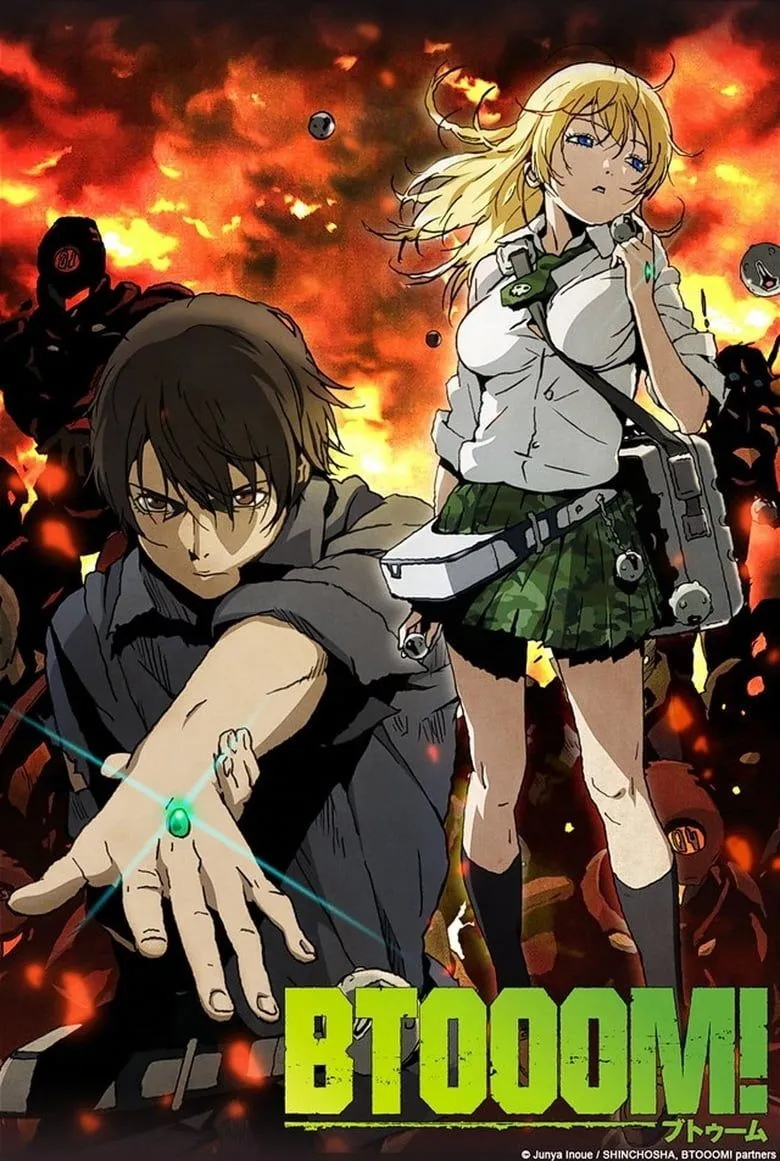 Poster hoặc key visual của anime Btooom! với nhân vật chính Ryouta Sakamoto