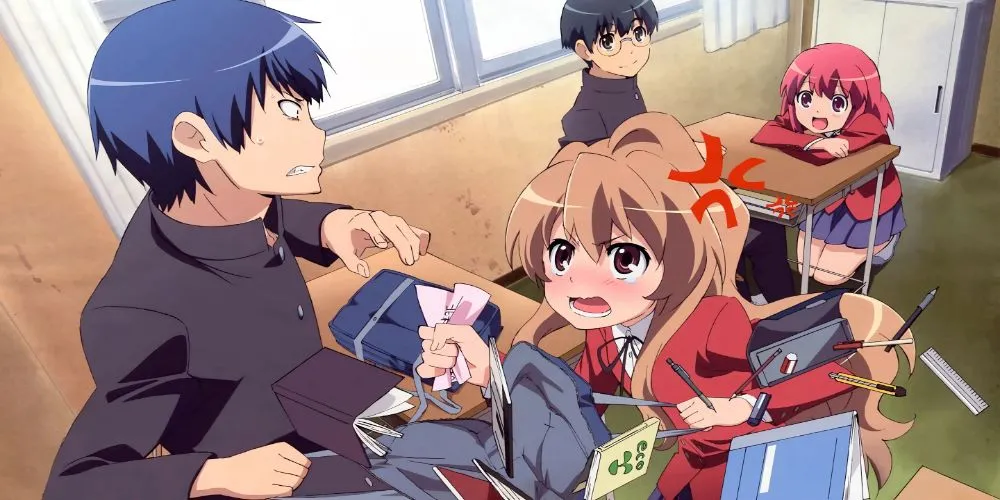 Ryuji và Taiga đối diện nhau trong cảnh cuối phim Toradora!