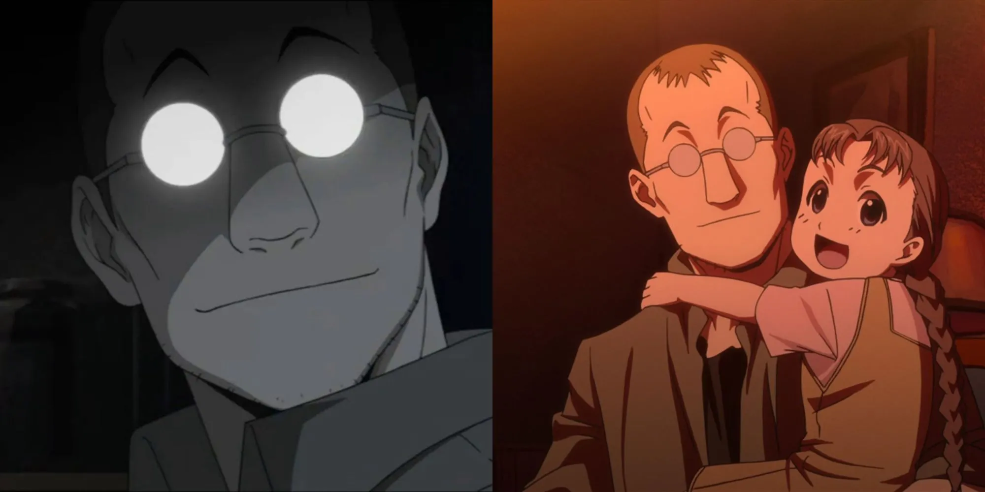 Shou Tucker từ Fullmetal Alchemist Brotherhood và sinh vật giả kim tạo ra từ con gái