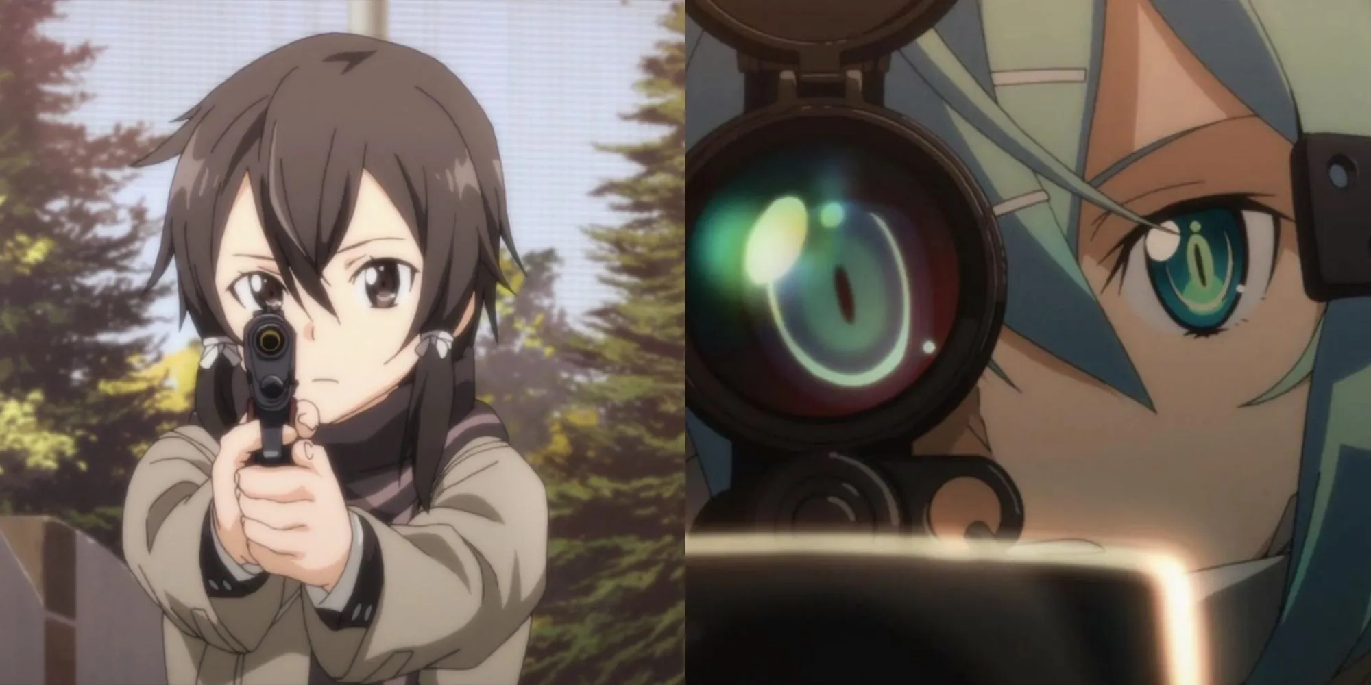 Sinon với khẩu súng bắn tỉa Hecate II trong thế giới game Gun Gale Online