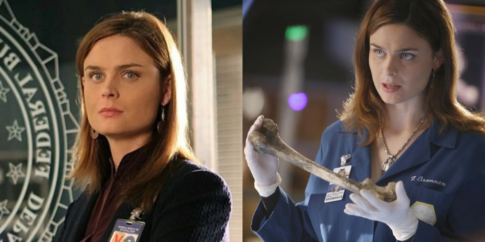 Tiến sĩ Temperance Brennan đang kiểm tra mẫu vật xương, thể hiện sự phân tích sắc bén trong series Bones