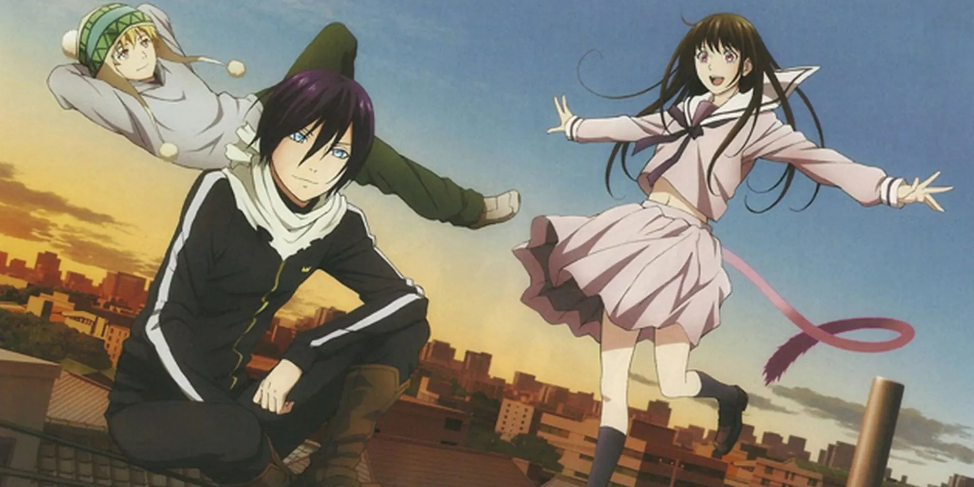 Yato, Hiyori, và Yukine trong một phân cảnh từ anime Noragami