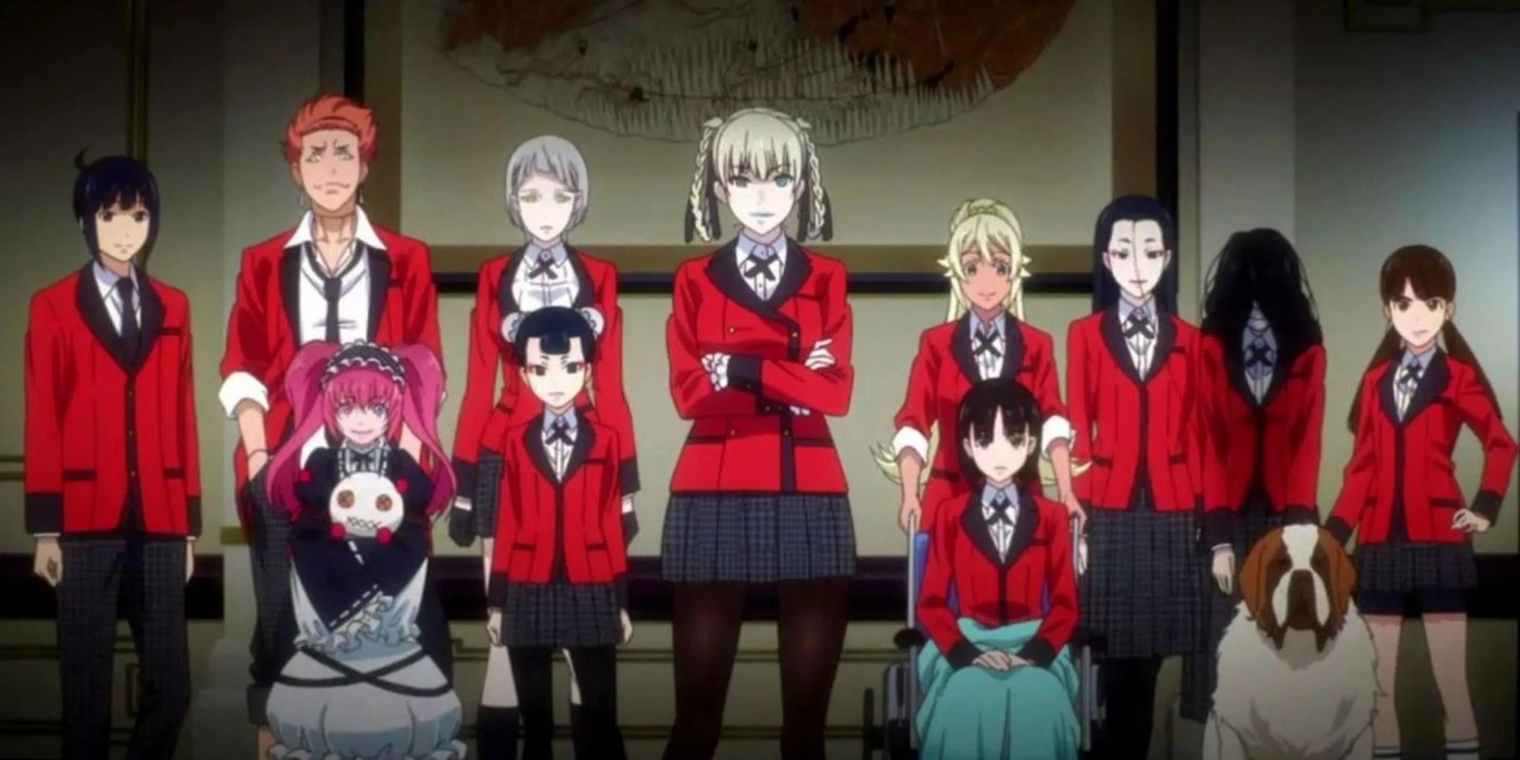 Yumeko Jabami thể hiện sự phấn khích tột độ khi tham gia các ván cược sinh tử trong anime Kakegurui.