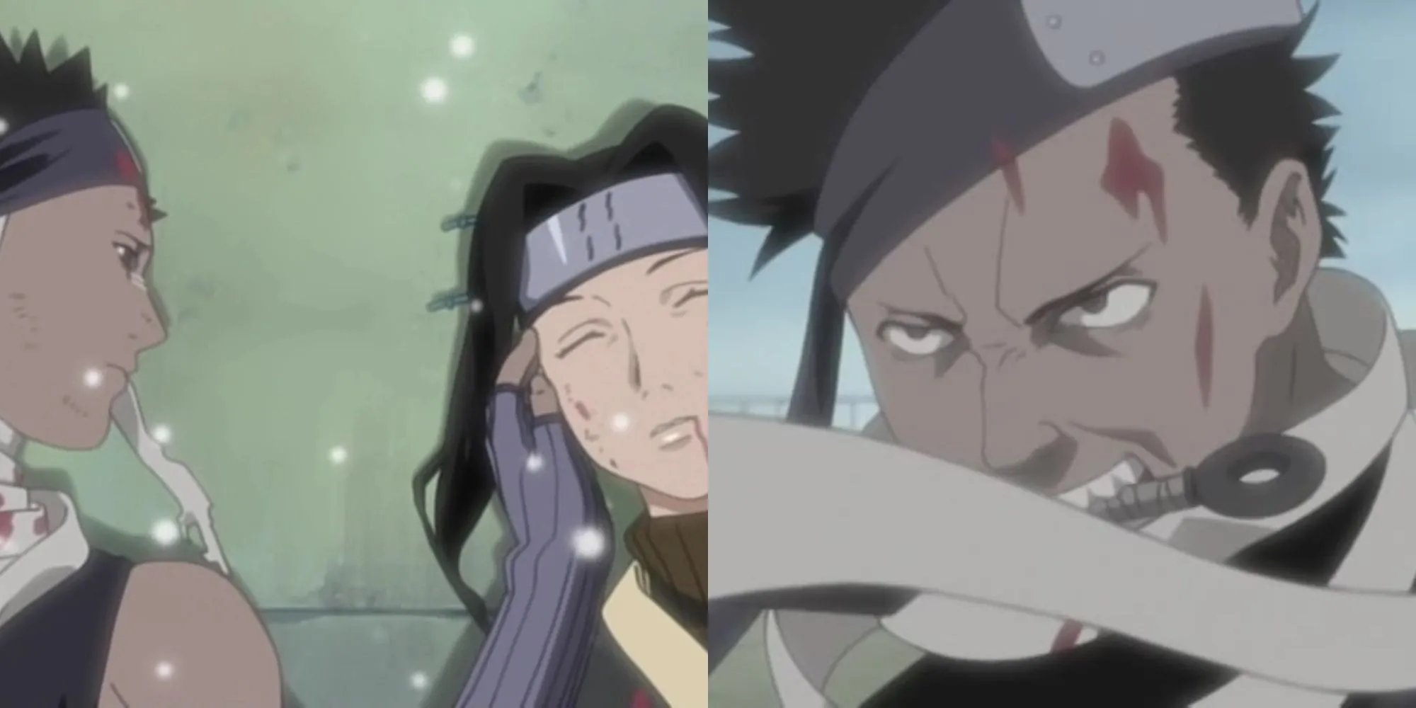 Zabuza khóc bên cạnh Haku trên cây cầu bị tuyết bao phủ, cảnh phim đầy xúc động trong Naruto tập 19