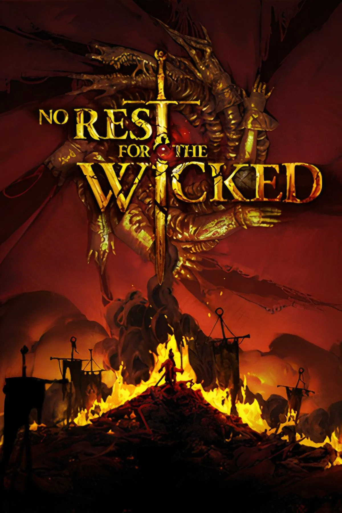 Ảnh bìa chính thức của No Rest for the Wicked, thể hiện phong cách nghệ thuật độc đáo
