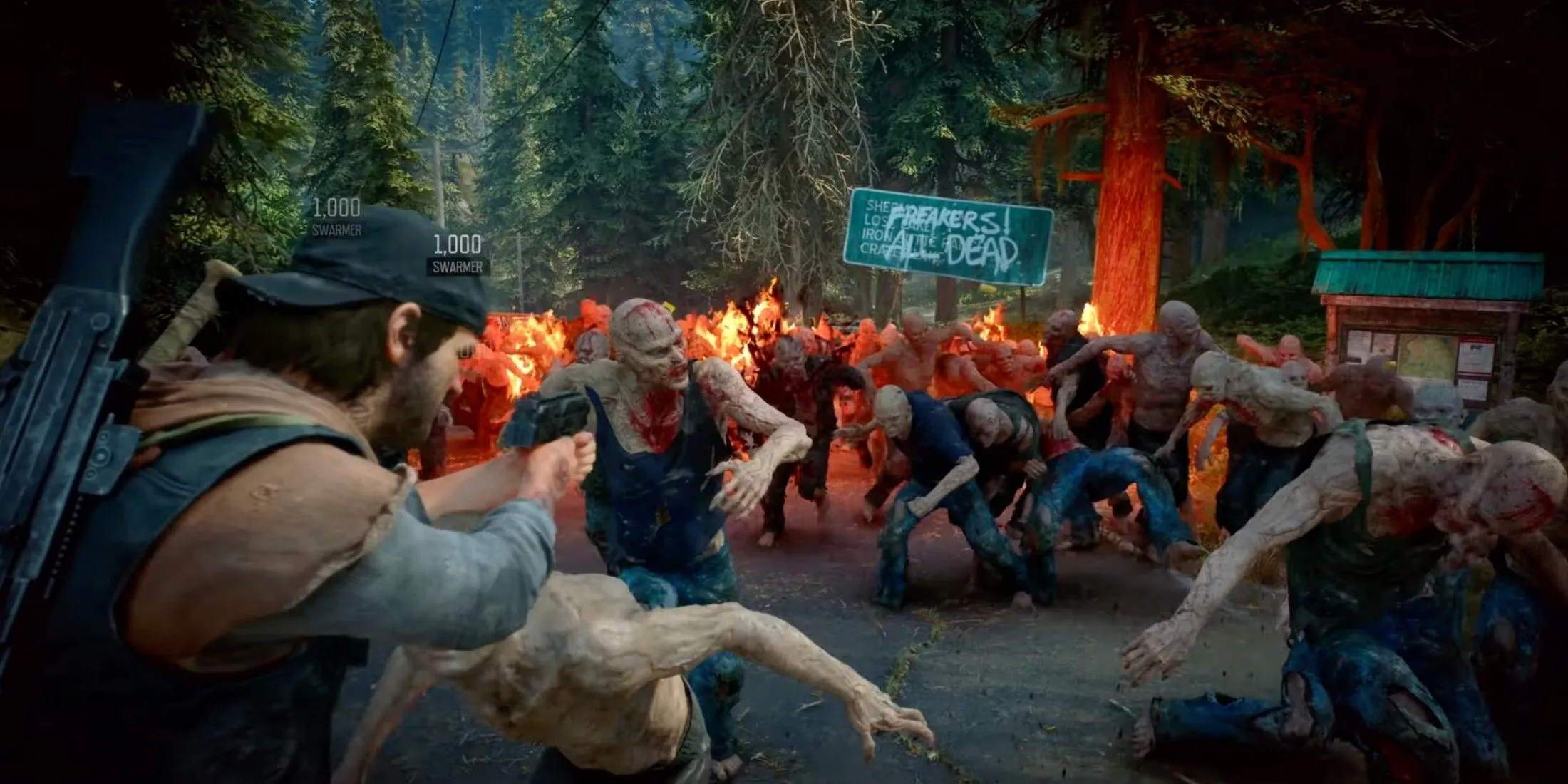 Deacon St. John đối đầu với bầy Freaker khổng lồ trong chế độ Horde Assault của Days Gone Remastered