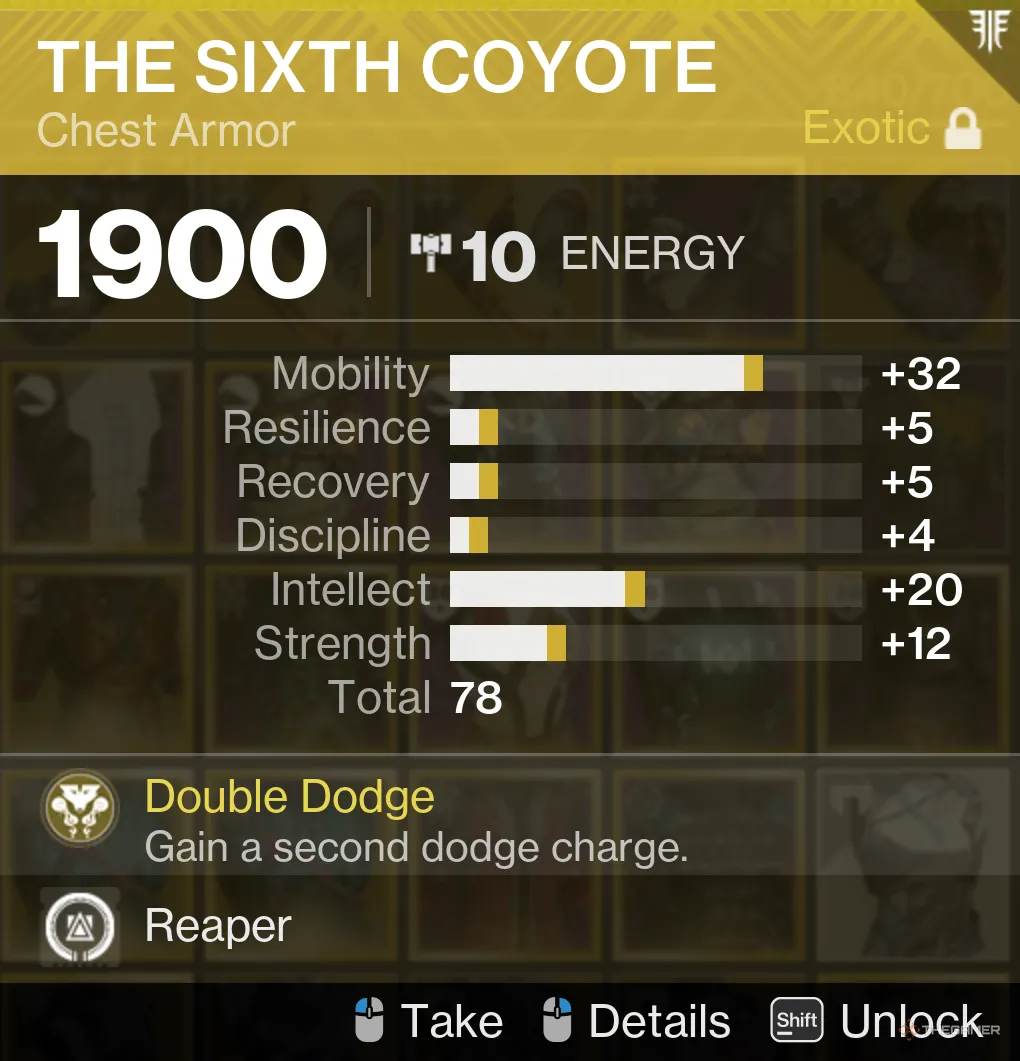 Áo choàng Sixth Coyote trong Destiny 2 với chỉ số Mobility và Intellect cao