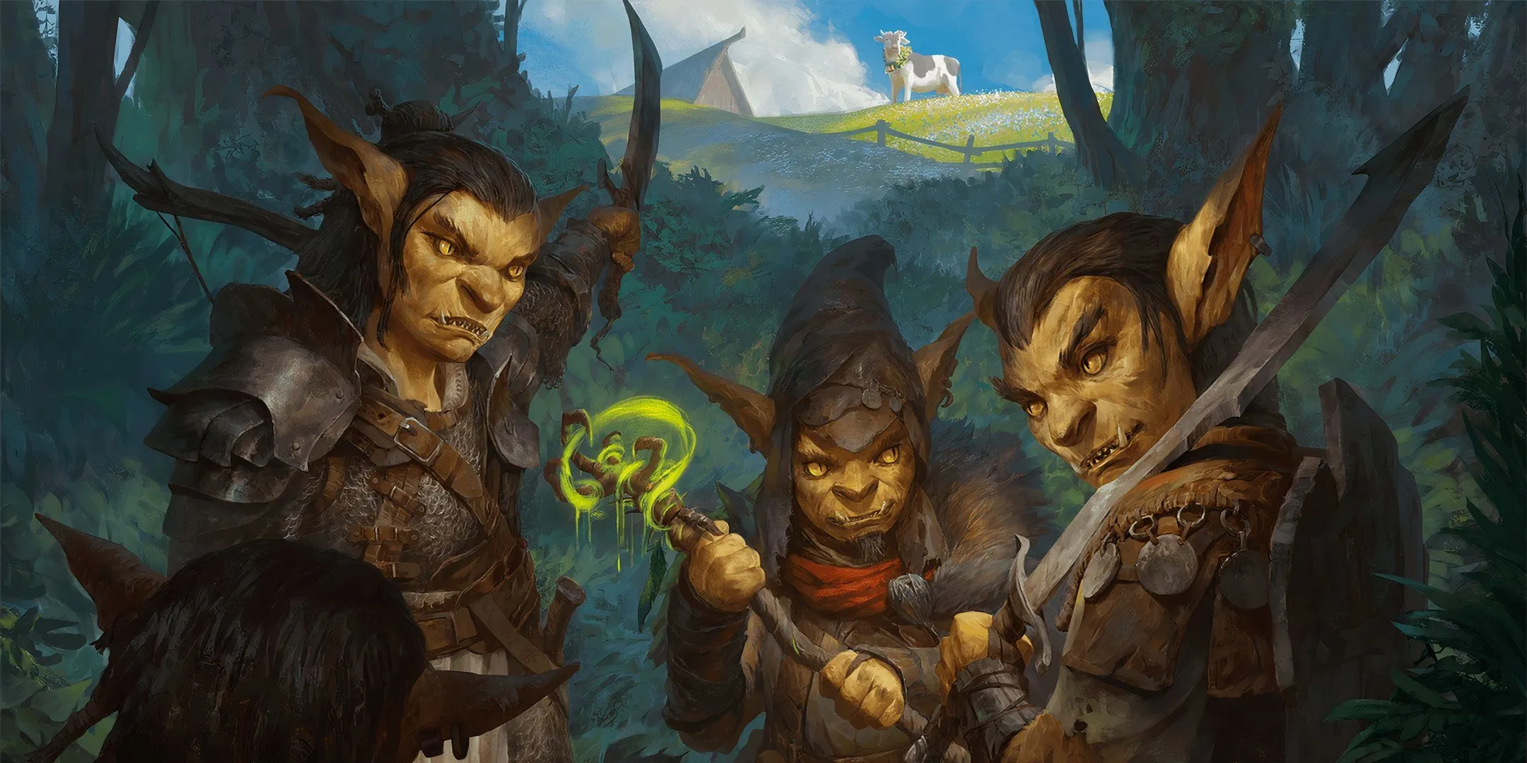 Ba con goblin ẩn nấp trong bóng tối, biểu tượng cho kẻ thù trong một phiên Dungeons & Dragons.