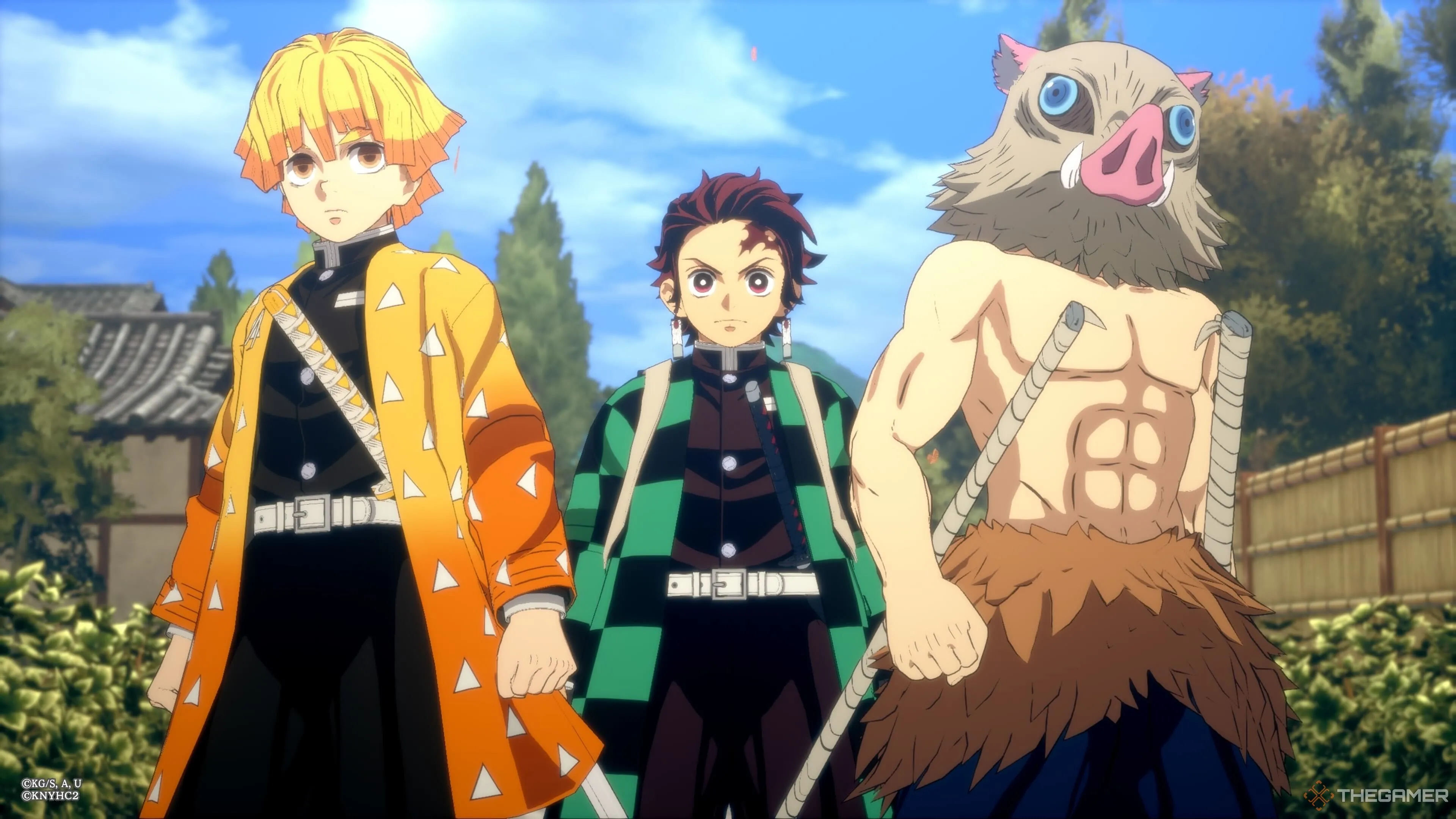 Ba nhân vật chính Tanjiro, Zenitsu, Inosuke trong tựa game Demon Slayer Kimetsu no Yaiba: The Hinokami Chronicles 2.