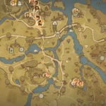 Bản đồ làng Bywater trong Tales Of The Shire với các biểu tượng cá hiển thị điểm câu