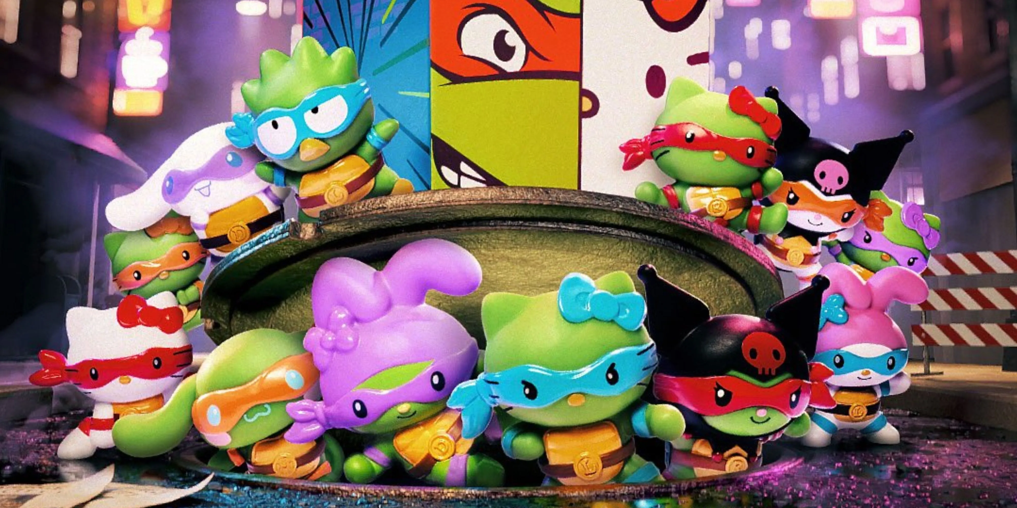 Bộ sưu tập đồ chơi Hello Kitty và Ninja Rùa trong Happy Meal McDonald's với các nhân vật Sanrio hóa trang thành TMNT và ngược lại