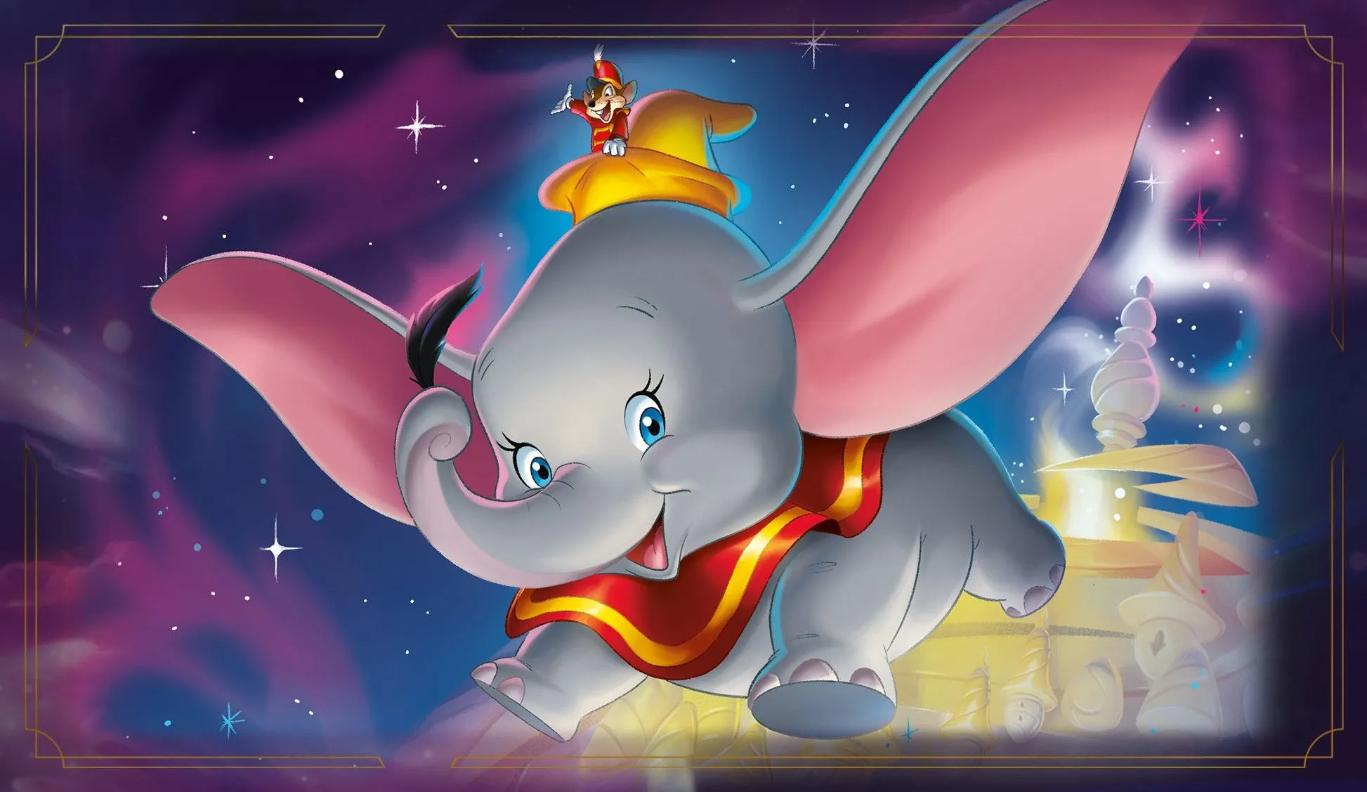 Bức tranh quảng bá nhân vật Dumbo, chuẩn bị ra mắt trong bộ bài Disney Lorcana Fabled