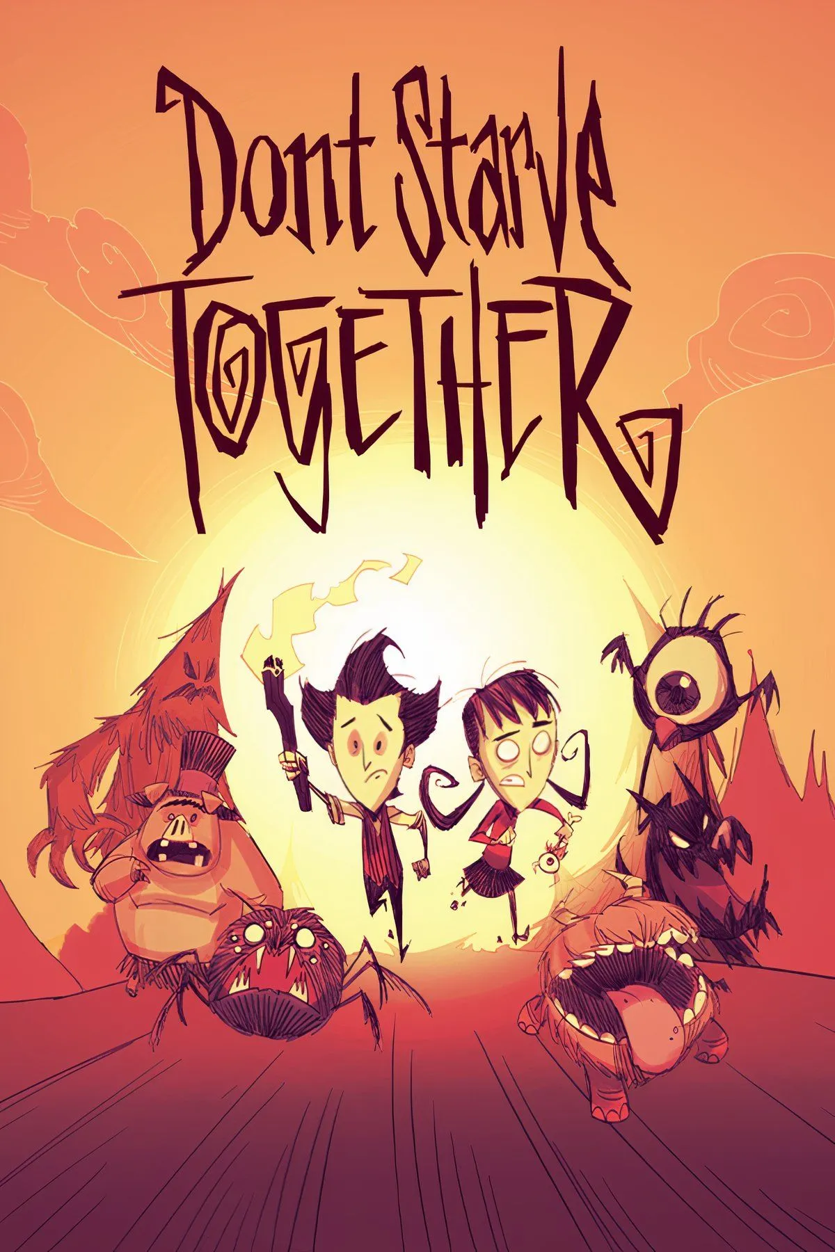 Các nhân vật hoạt hình của Don't Starve Together trong mod Starvation, với giao diện quản lý thực phẩm.