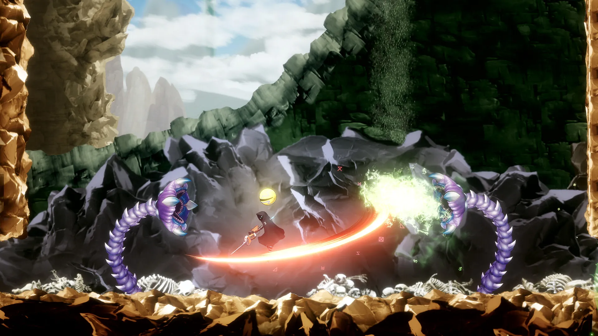 Cảnh chiến đấu của Swordsman trong Shadow Labyrinth, minh họa cơ chế di chuyển và tấn công của game Metroidvania.