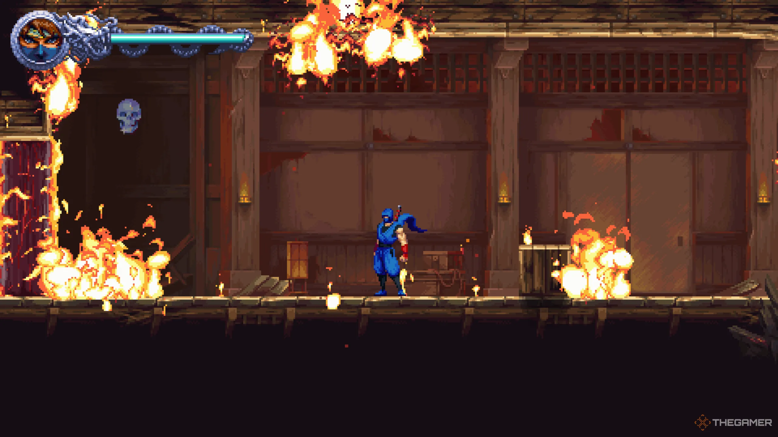 Crystal Skull cuối cùng của màn 1-2 nằm gọn trong góc khuất sau bình lửa trong Ninja Gaiden: Ragebound