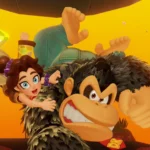 Donkey Kong vui vẻ ăn mừng cùng Pauline trong game Bananza