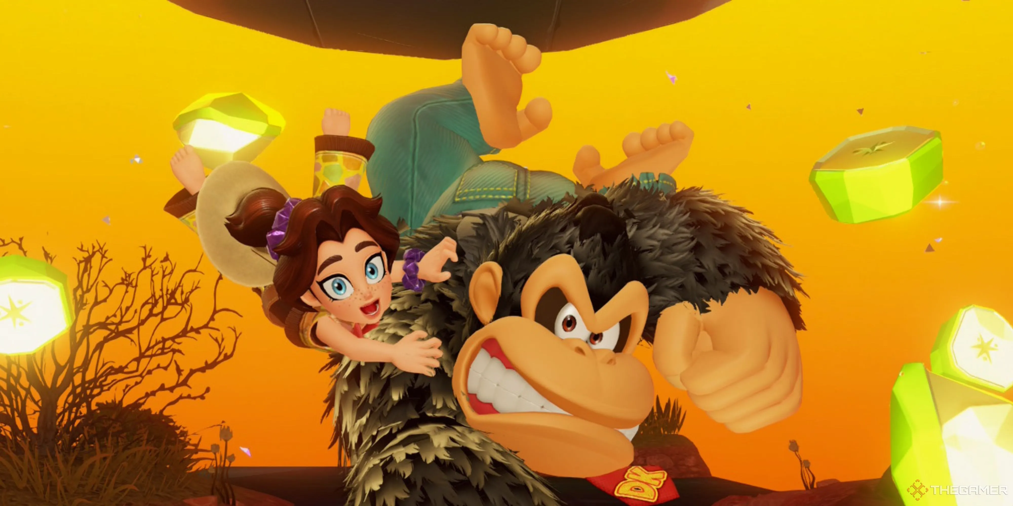 Donkey Kong vui vẻ ăn mừng cùng Pauline trong game Bananza