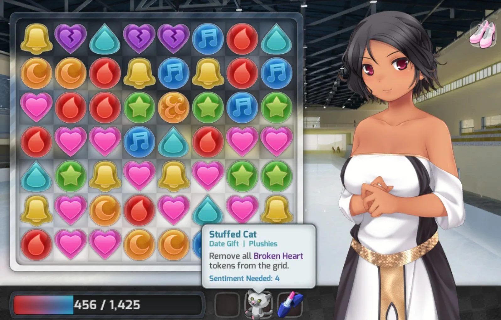 Giao diện màn hình game HuniePop, thể hiện kiểu game người lớn (NSFW) đang chịu ảnh hưởng từ chính sách thanh toán