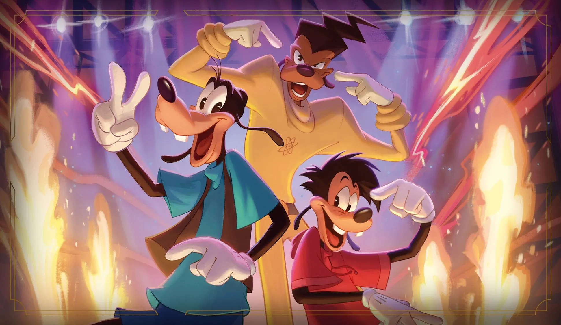 Hình ảnh quảng bá cho sự xuất hiện của A Goofy Movie trong bộ Fabled của Disney Lorcana, với Powerline