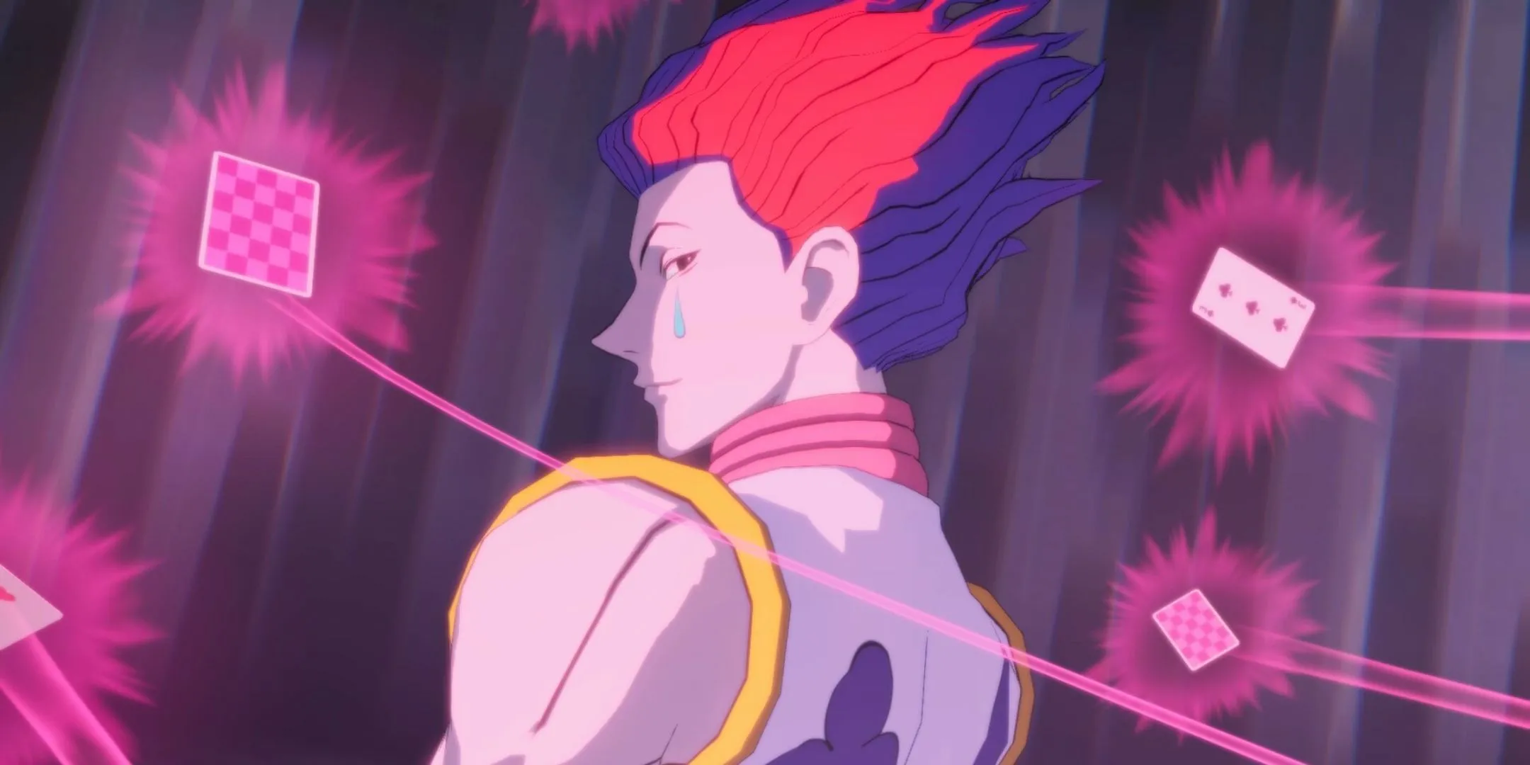 Hisoka chuẩn bị tấn công với kỹ năng Nen trong Hunter x Hunter: Nen x Impact, minh họa đồ họa nhân vật và hiệu ứng kỹ năng