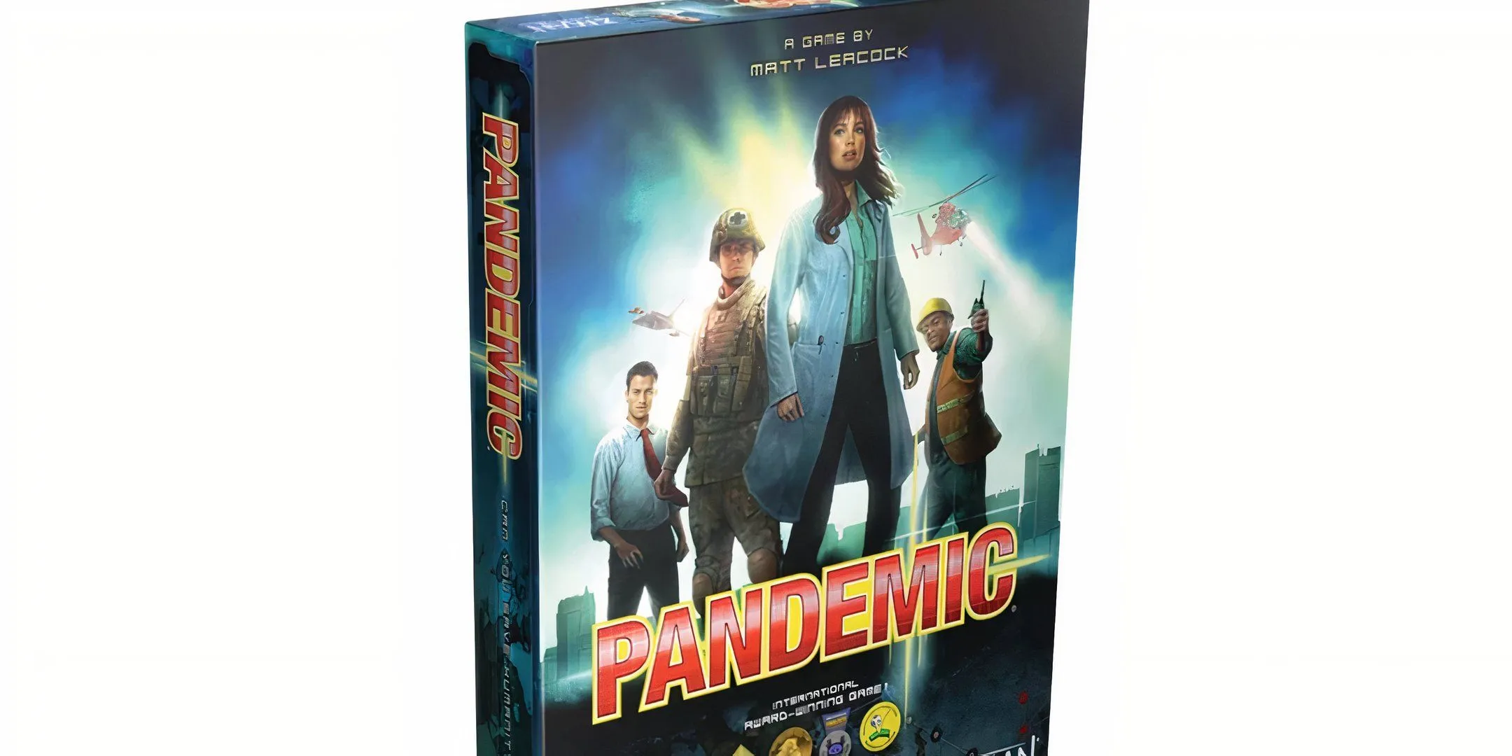 Hộp board game Pandemic với hình ảnh các nhà khoa học đang chống lại dịch bệnh toàn cầu
