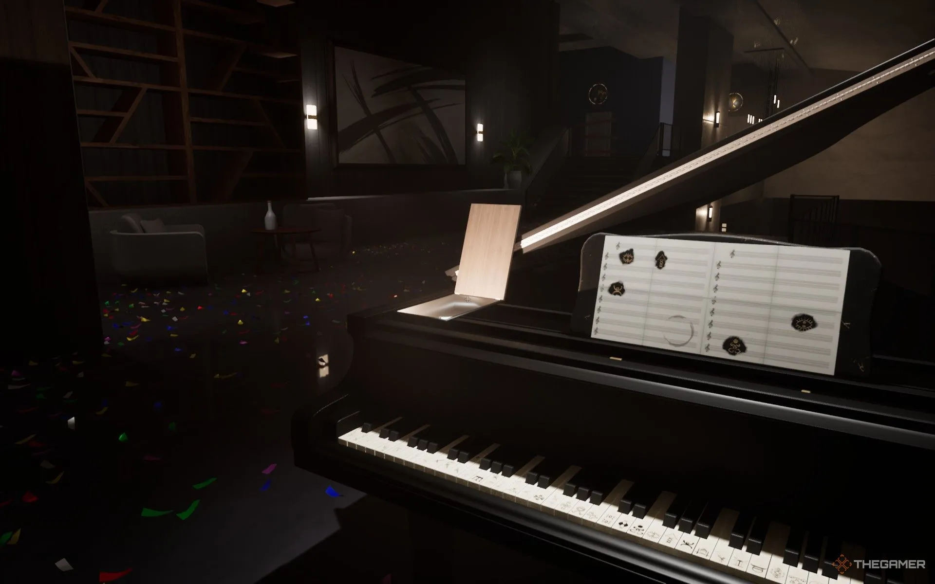 Hộp đàn piano mở ra sau khi giải đúng câu đố, để lộ băng cassette quan trọng trong Dead Take.