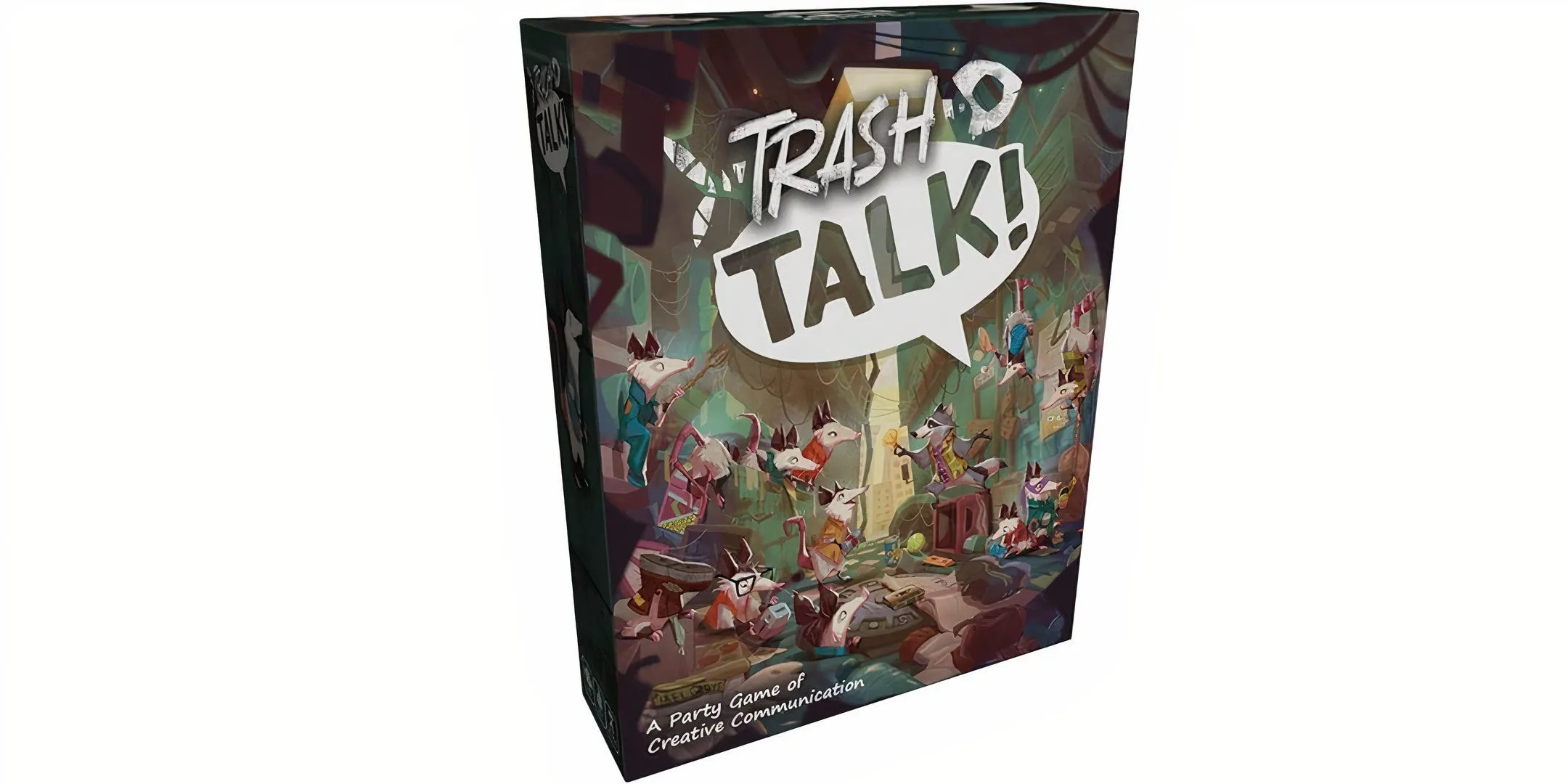 Hộp game Trash Talk với hình ảnh những chú gấu mèo tinh nghịch trong bãi phế liệu, thể hiện tính chất hài hước và giao tiếp sáng tạo.
