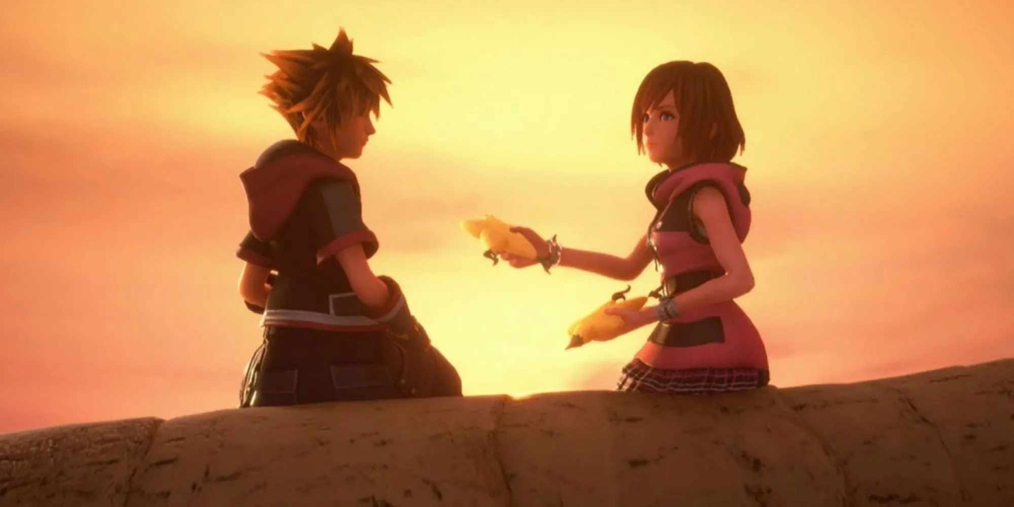 Kairi trao Sora quả Paopu trong Kingdom Hearts 3