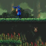 Kenji đứng cạnh một Golden Scarab trong Ninja Gaiden: Ragebound Act 1