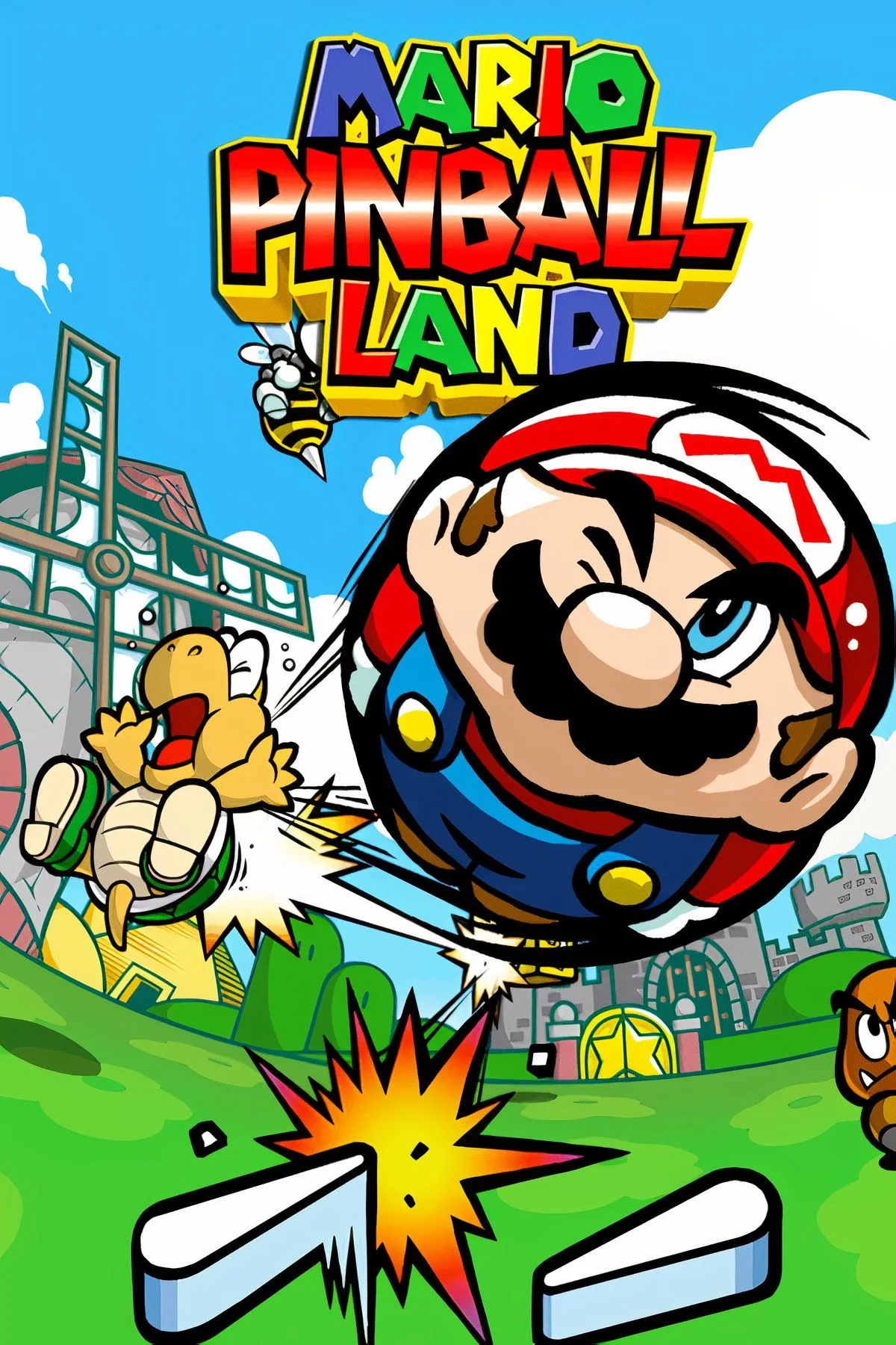 Mario trong hình dạng quả bóng pinball né chướng ngại vật trong Mario Pinball Land trên Game Boy Advance